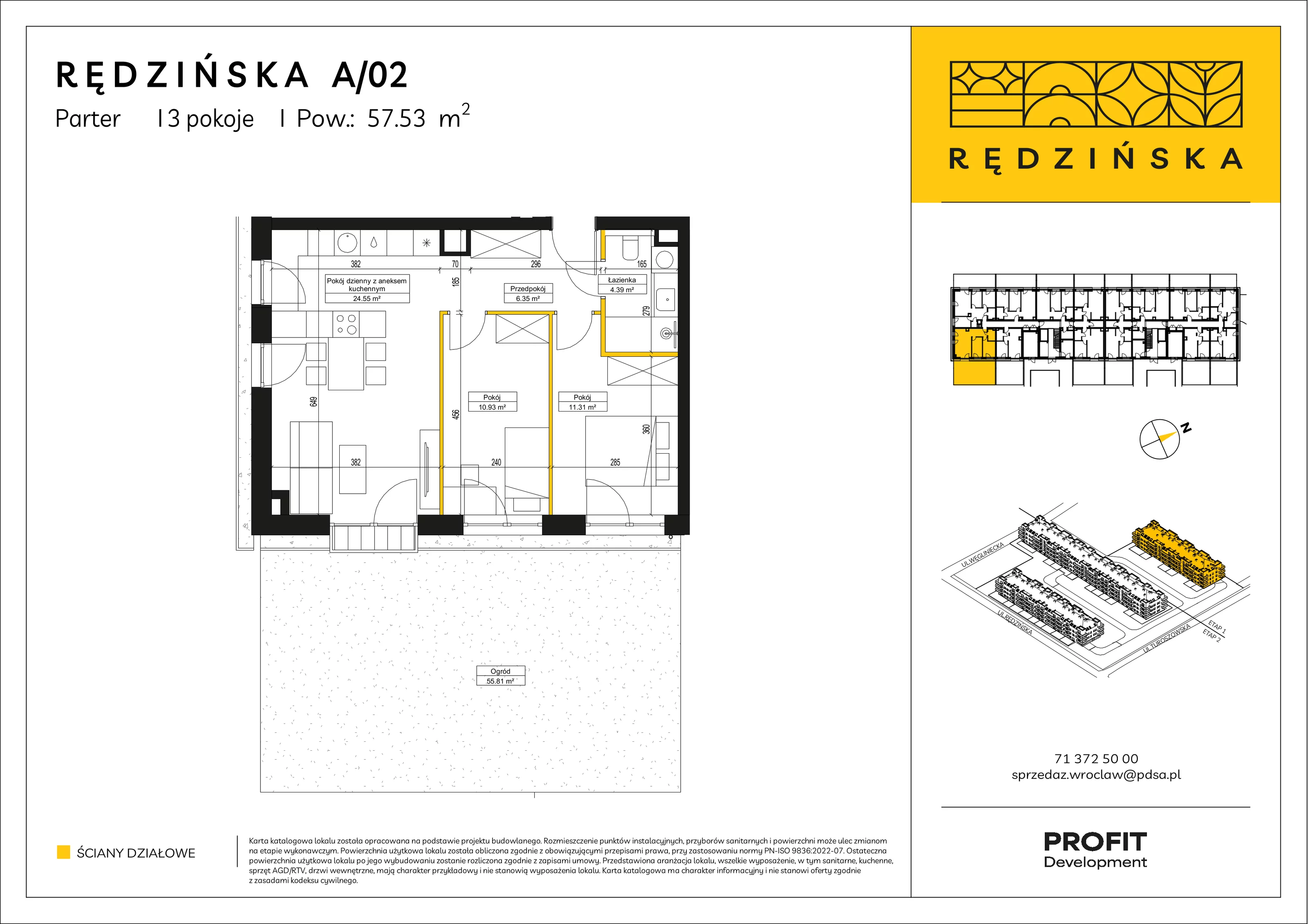 3 pokoje, mieszkanie 57,53 m², parter, oferta nr RD4A/A/02, Rędzińska 4, Wrocław, Maślice, ul. Rędzińska