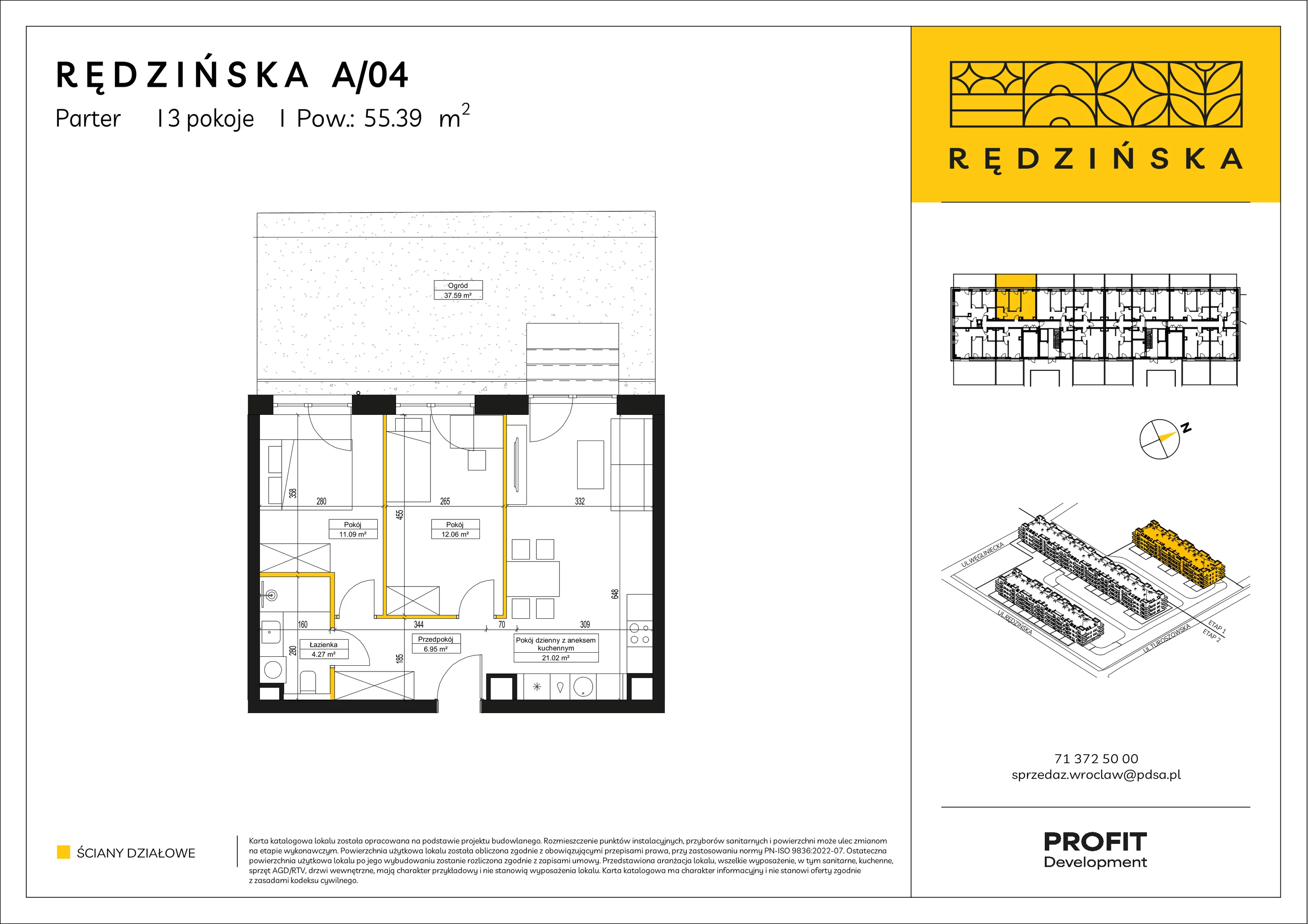 3 pokoje, mieszkanie 55,39 m², parter, oferta nr RD4A/A/04, Rędzińska 4, Wrocław, Maślice, ul. Rędzińska