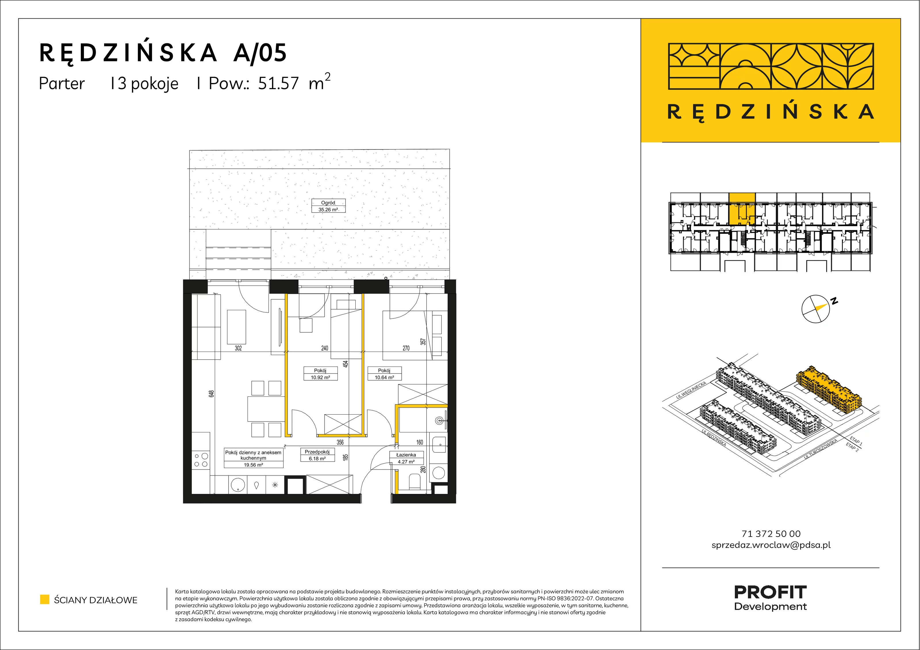 3 pokoje, mieszkanie 51,57 m², parter, oferta nr RD4A/A/05, Rędzińska 4, Wrocław, Maślice, ul. Rędzińska