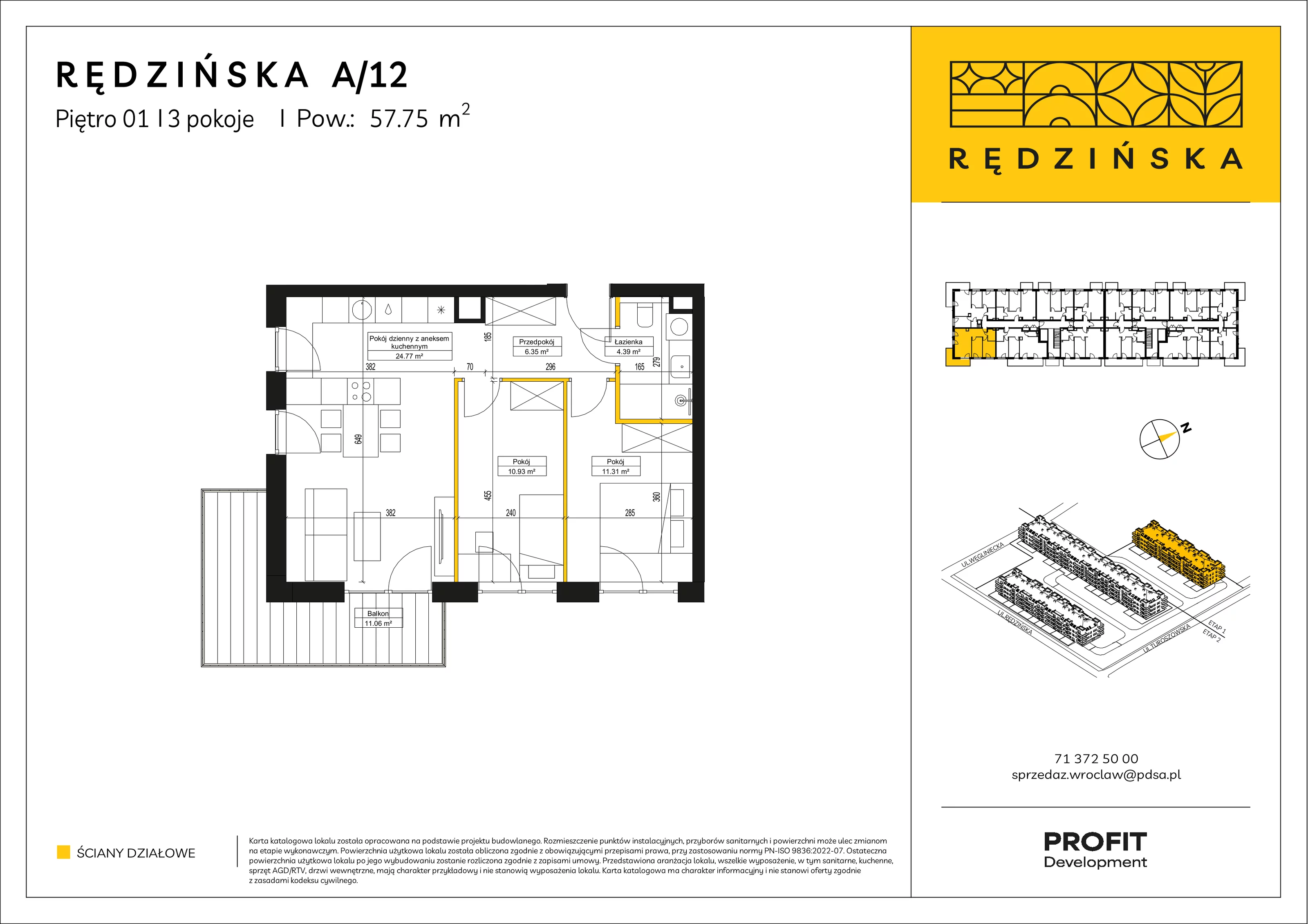3 pokoje, mieszkanie 57,75 m², piętro 1, oferta nr RD4A/A/12, Rędzińska 4, Wrocław, Maślice, ul. Rędzińska