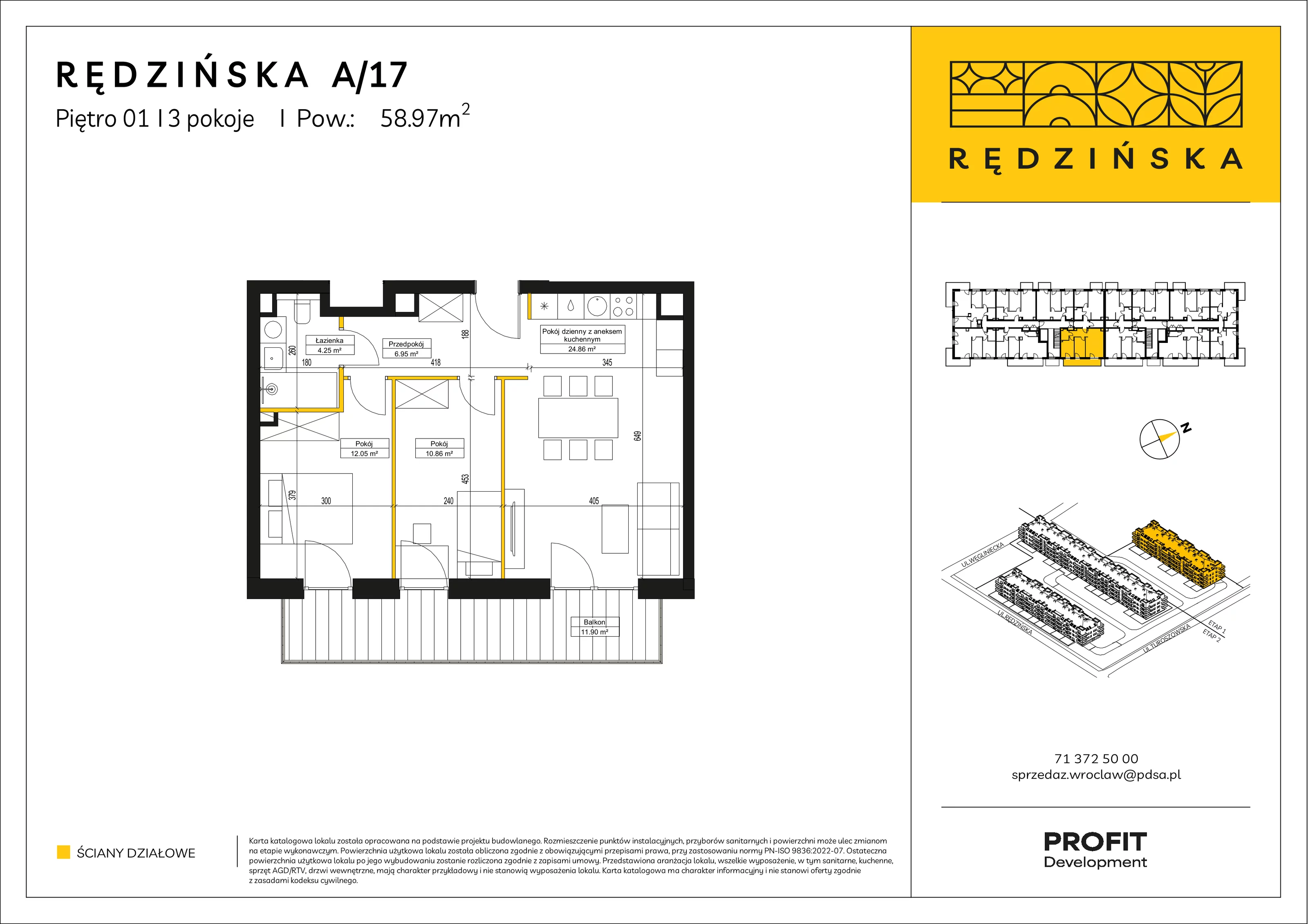 3 pokoje, mieszkanie 58,97 m², piętro 1, oferta nr RD4A/A/17, Rędzińska 4, Wrocław, Maślice, ul. Rędzińska