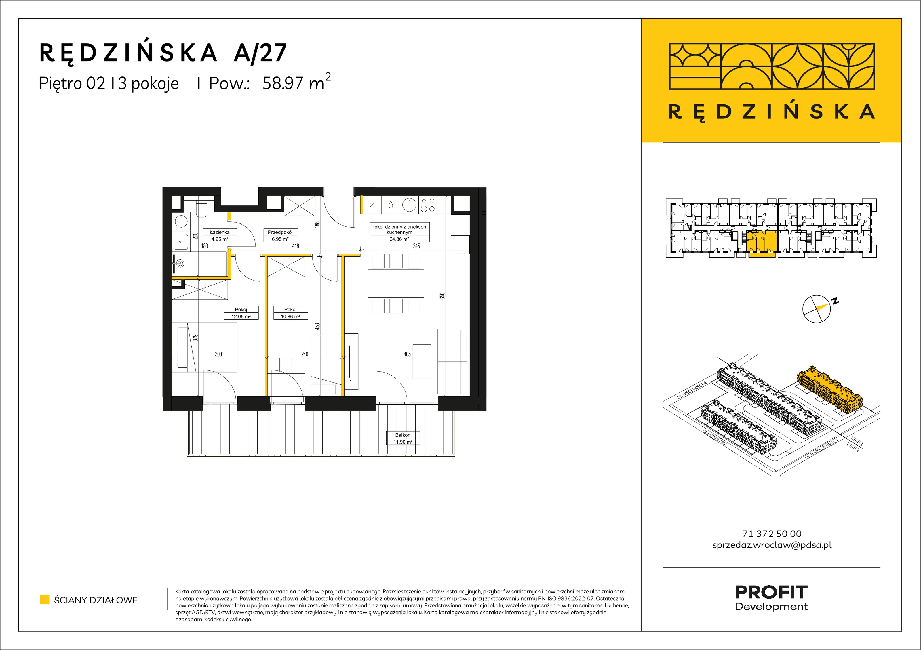 3 pokoje, mieszkanie 58,97 m², piętro 2, oferta nr RD4A/A/27, Rędzińska 4, Wrocław, Maślice, ul. Rędzińska