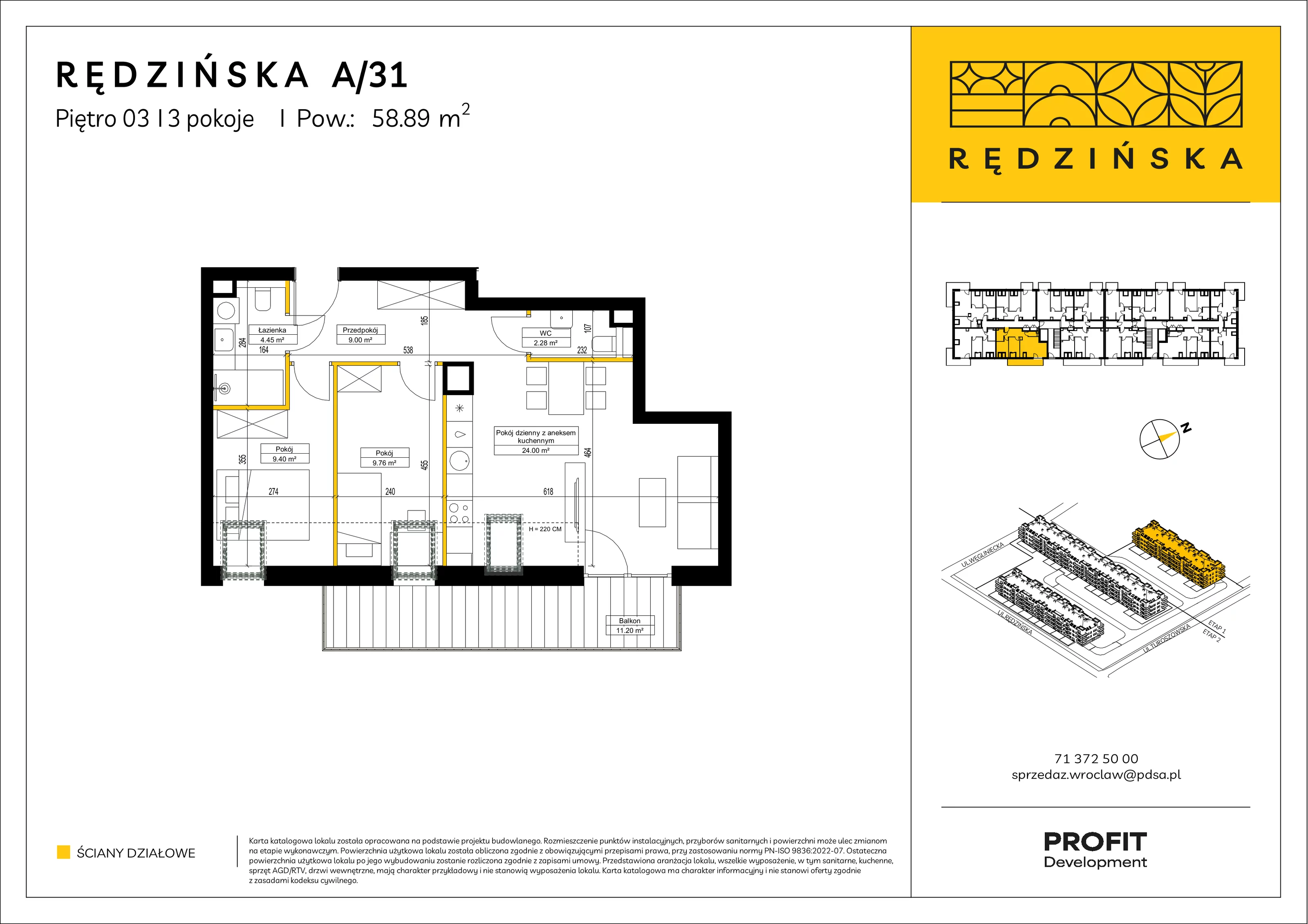3 pokoje, mieszkanie 58,89 m², piętro 3, oferta nr RD4A/A/31, Rędzińska 4, Wrocław, Maślice, ul. Rędzińska