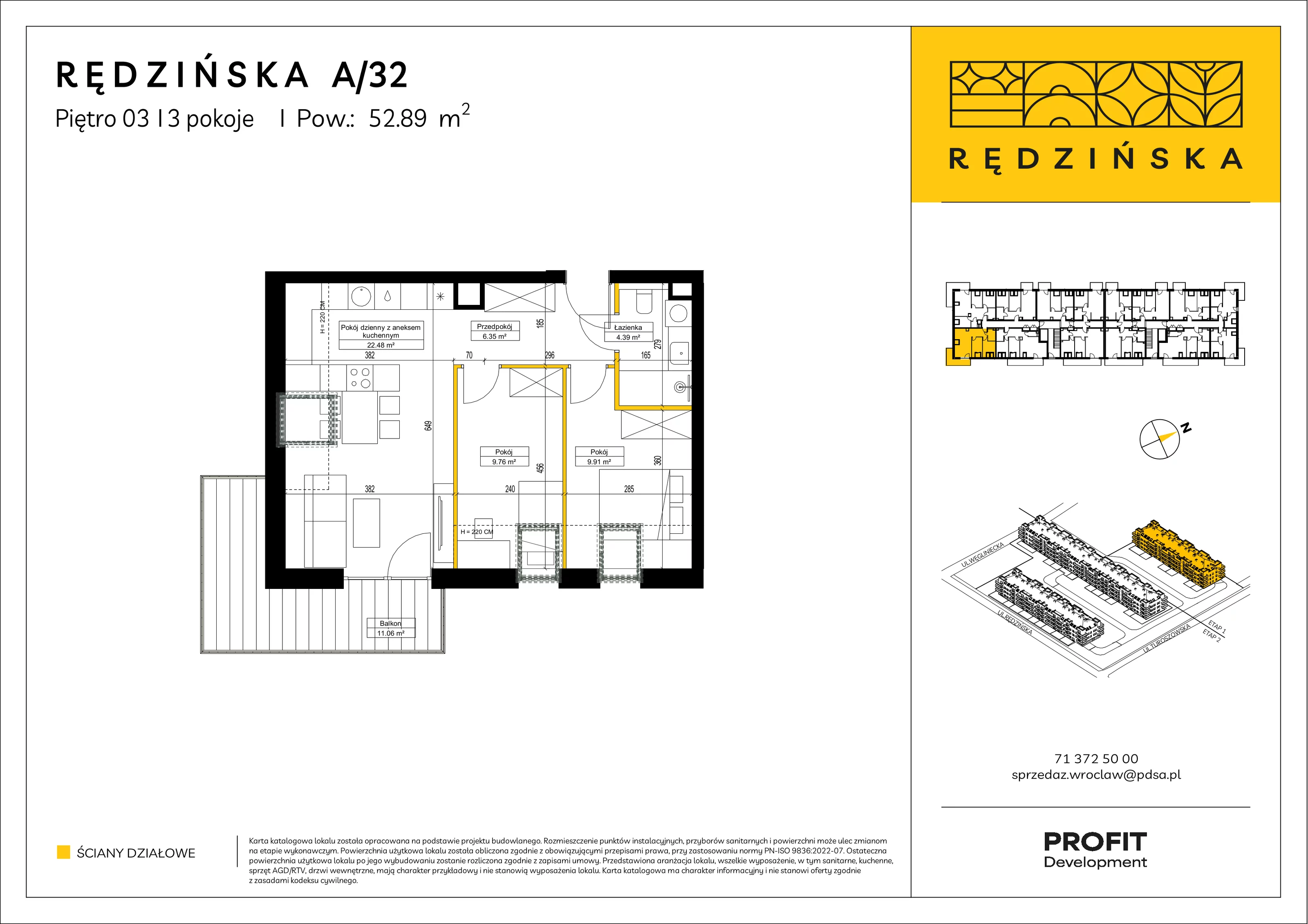 3 pokoje, mieszkanie 52,89 m², piętro 3, oferta nr RD4A/A/32, Rędzińska 4, Wrocław, Maślice, ul. Rędzińska