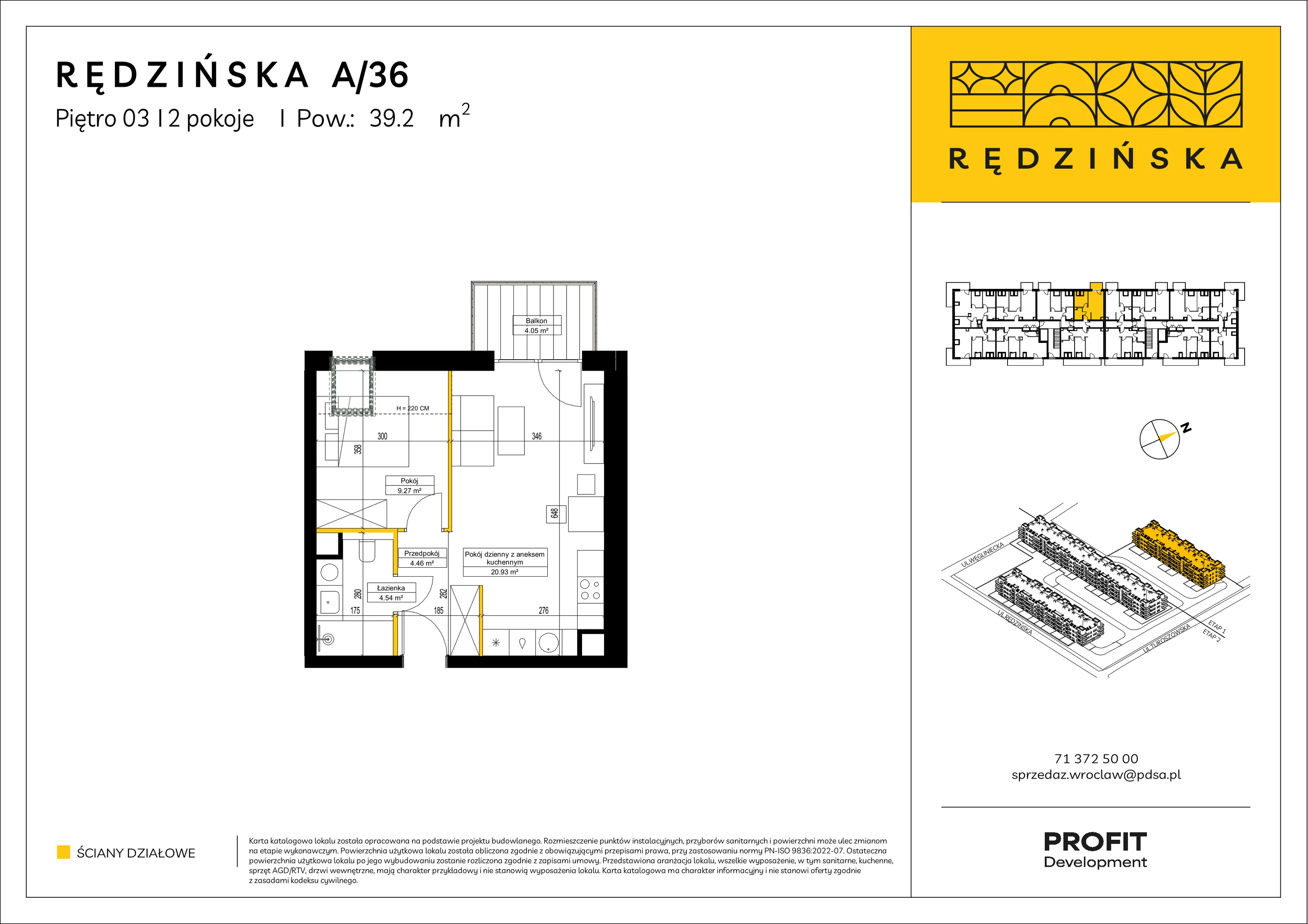 2 pokoje, mieszkanie 39,20 m², piętro 3, oferta nr RD4A/A/36, Rędzińska 4, Wrocław, Maślice, ul. Rędzińska