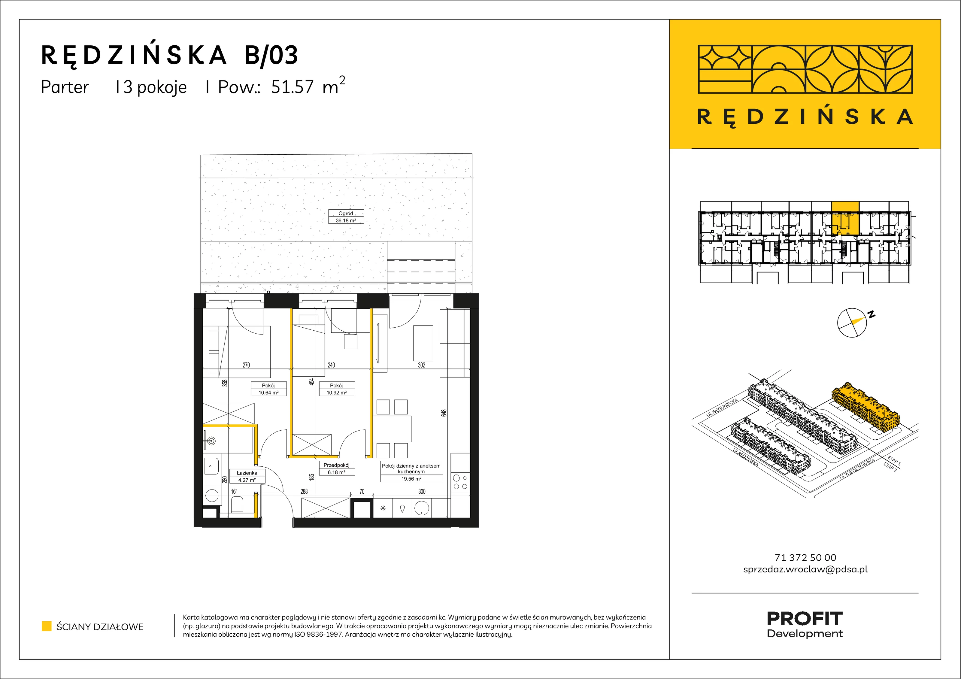 3 pokoje, mieszkanie 51,57 m², parter, oferta nr RD4A/B/03, Rędzińska 4, Wrocław, Maślice, ul. Rędzińska