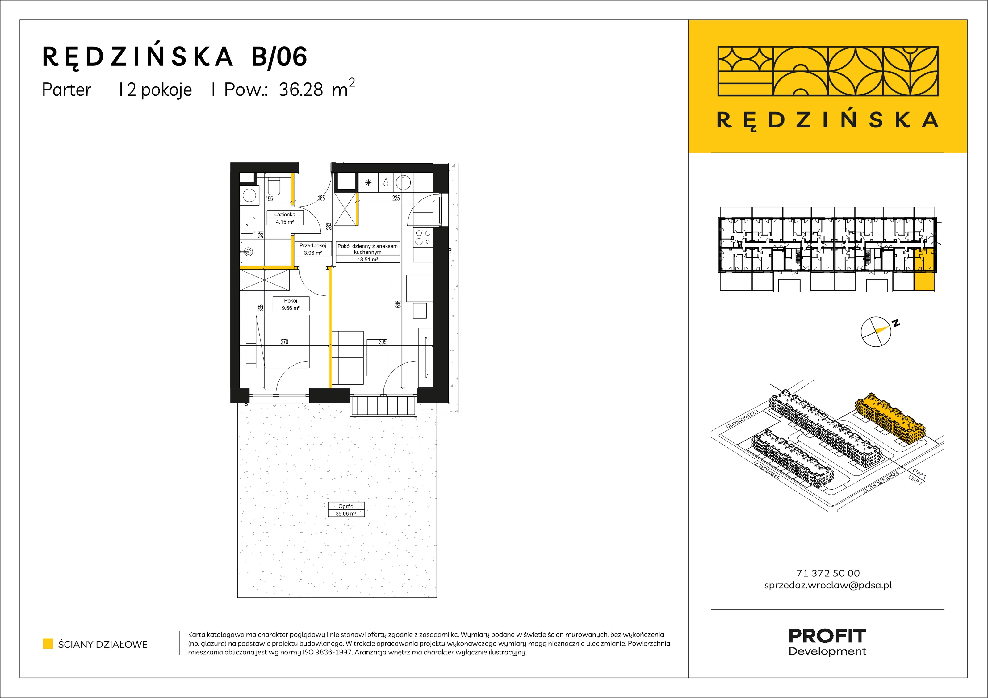 2 pokoje, mieszkanie 36,28 m², parter, oferta nr RD4A/B/06, Rędzińska 4, Wrocław, Maślice, ul. Rędzińska