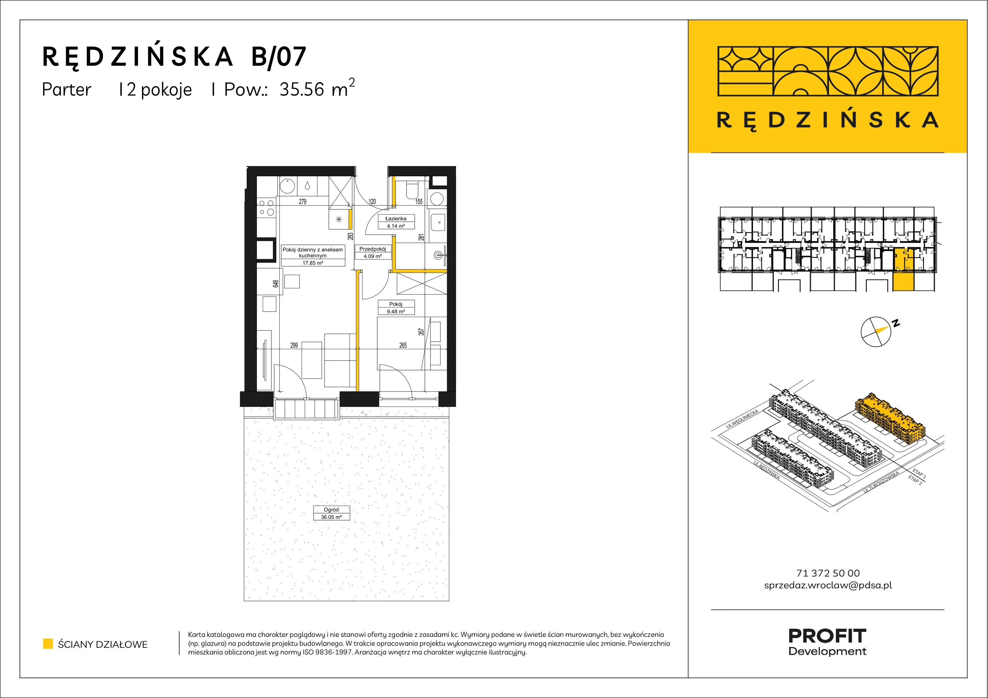 2 pokoje, mieszkanie 35,56 m², parter, oferta nr RD4A/B/07, Rędzińska 4, Wrocław, Maślice, ul. Rędzińska