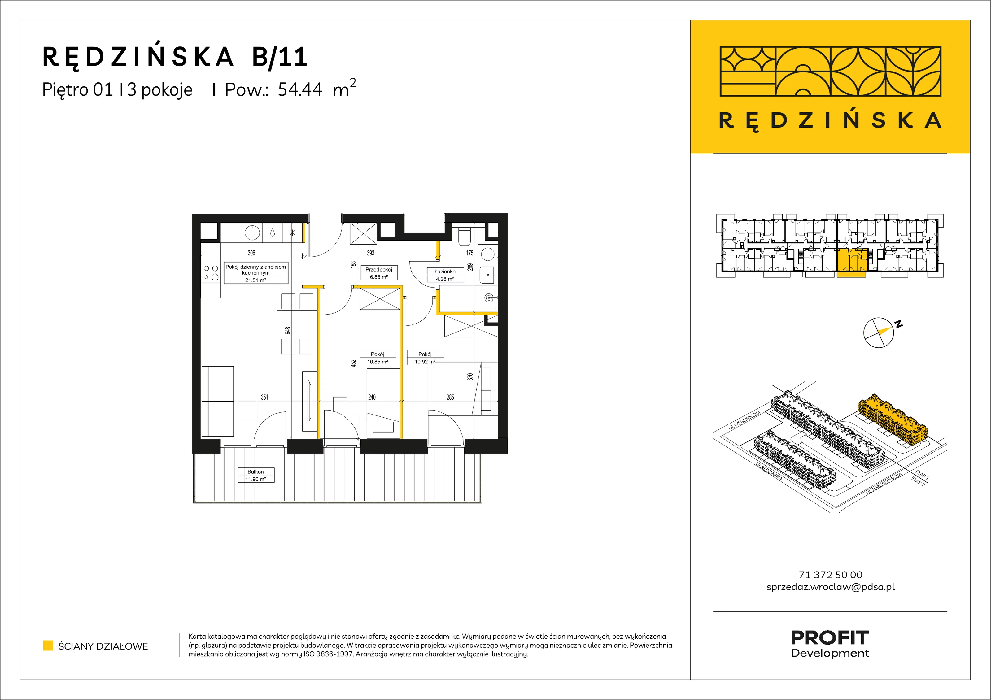3 pokoje, mieszkanie 54,44 m², piętro 1, oferta nr RD4A/B/11, Rędzińska 4, Wrocław, Maślice, ul. Rędzińska