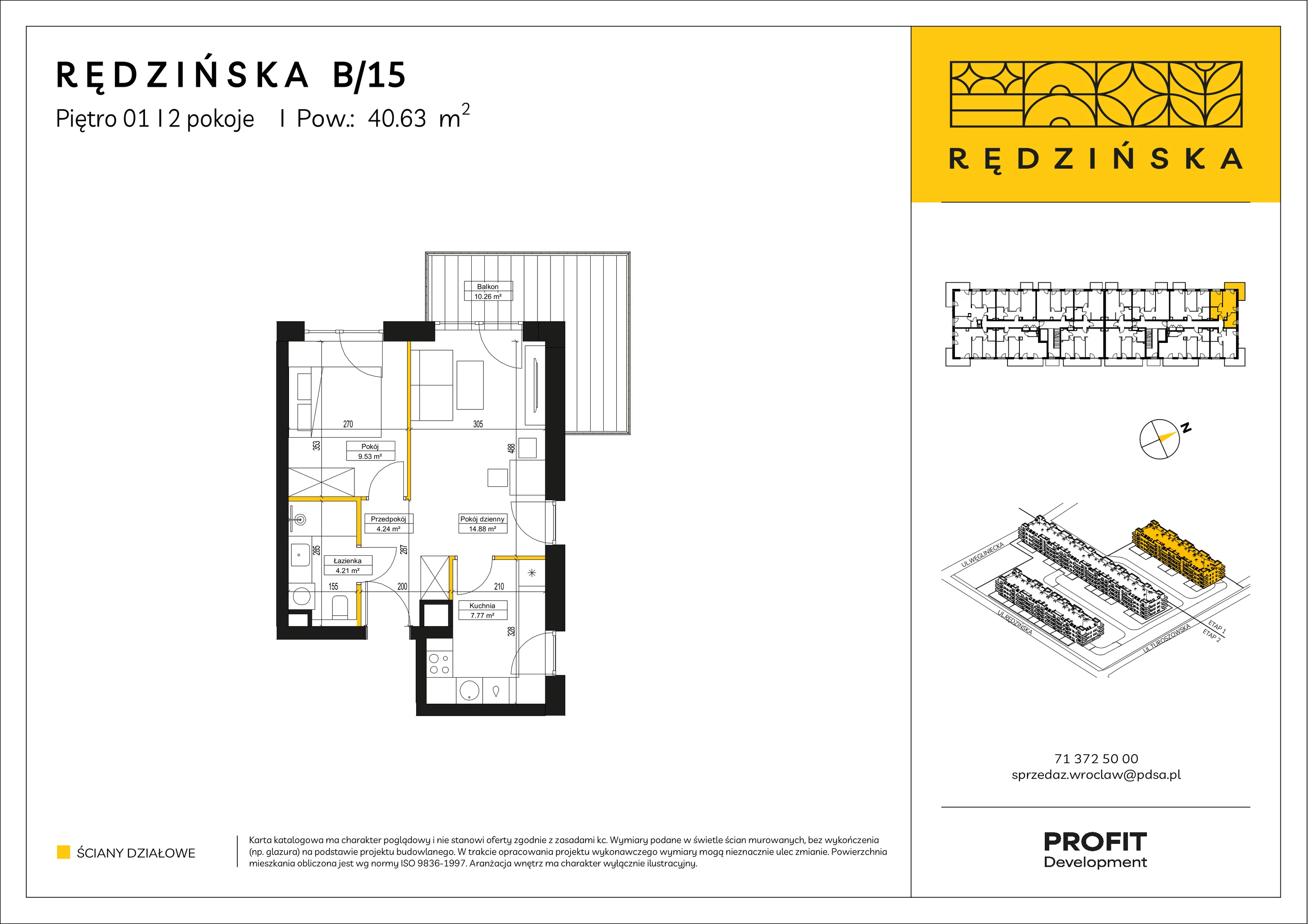2 pokoje, mieszkanie 40,63 m², piętro 1, oferta nr RD4A/B/15, Rędzińska 4, Wrocław, Maślice, ul. Rędzińska
