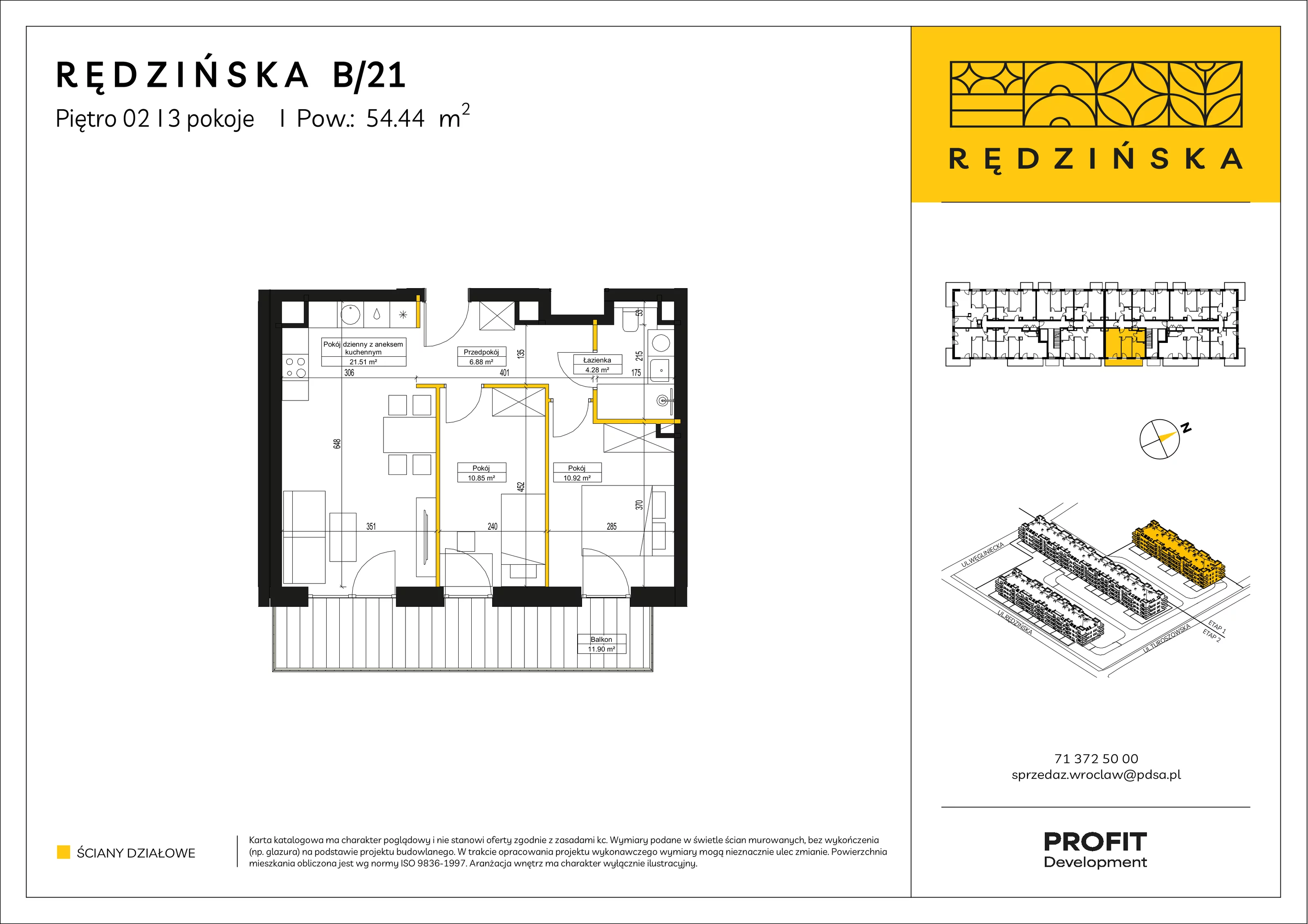 3 pokoje, mieszkanie 54,44 m², piętro 2, oferta nr RD4A/B/21, Rędzińska 4, Wrocław, Maślice, ul. Rędzińska