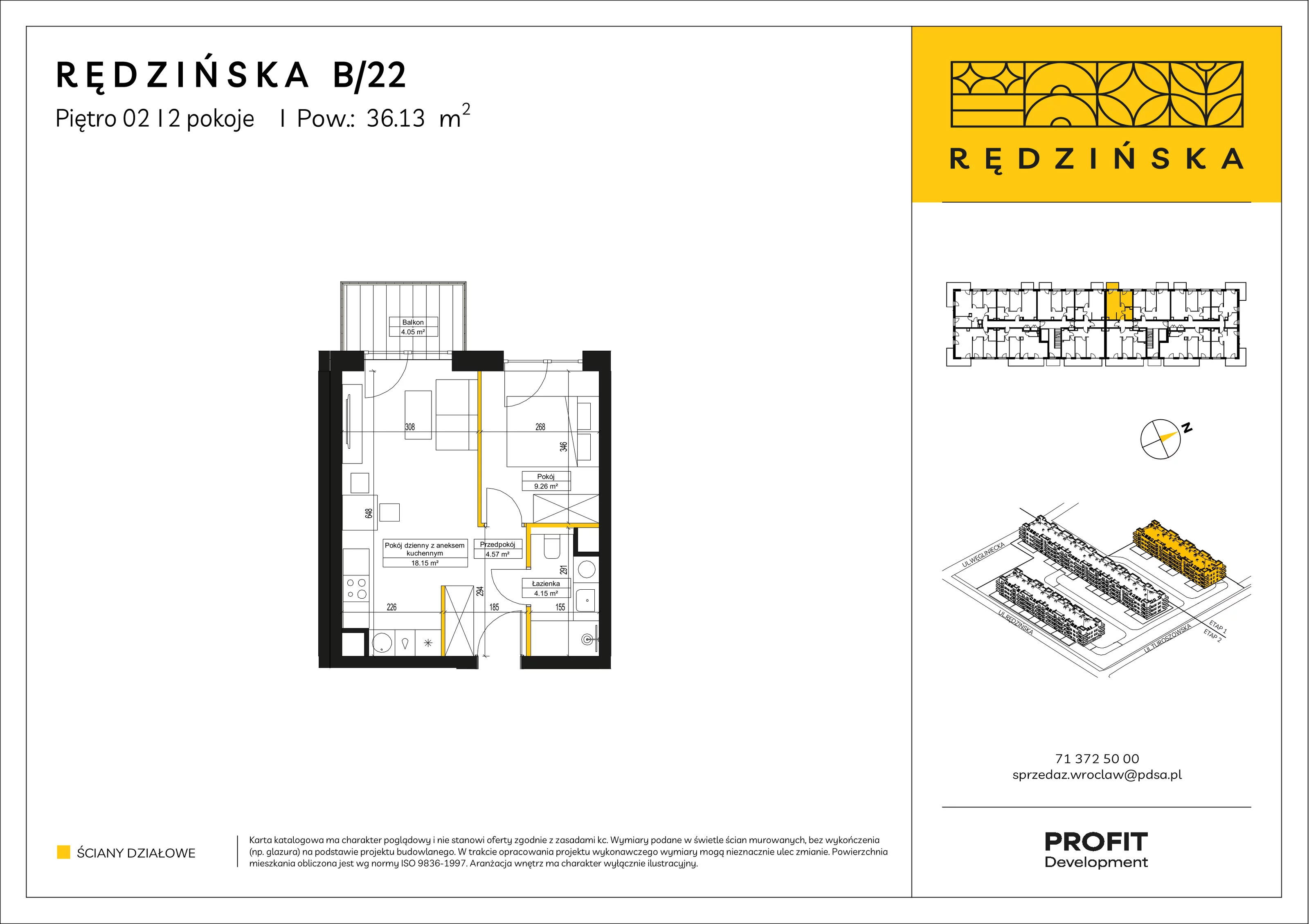 2 pokoje, mieszkanie 36,13 m², piętro 2, oferta nr RD4A/B/22, Rędzińska 4, Wrocław, Maślice, ul. Rędzińska