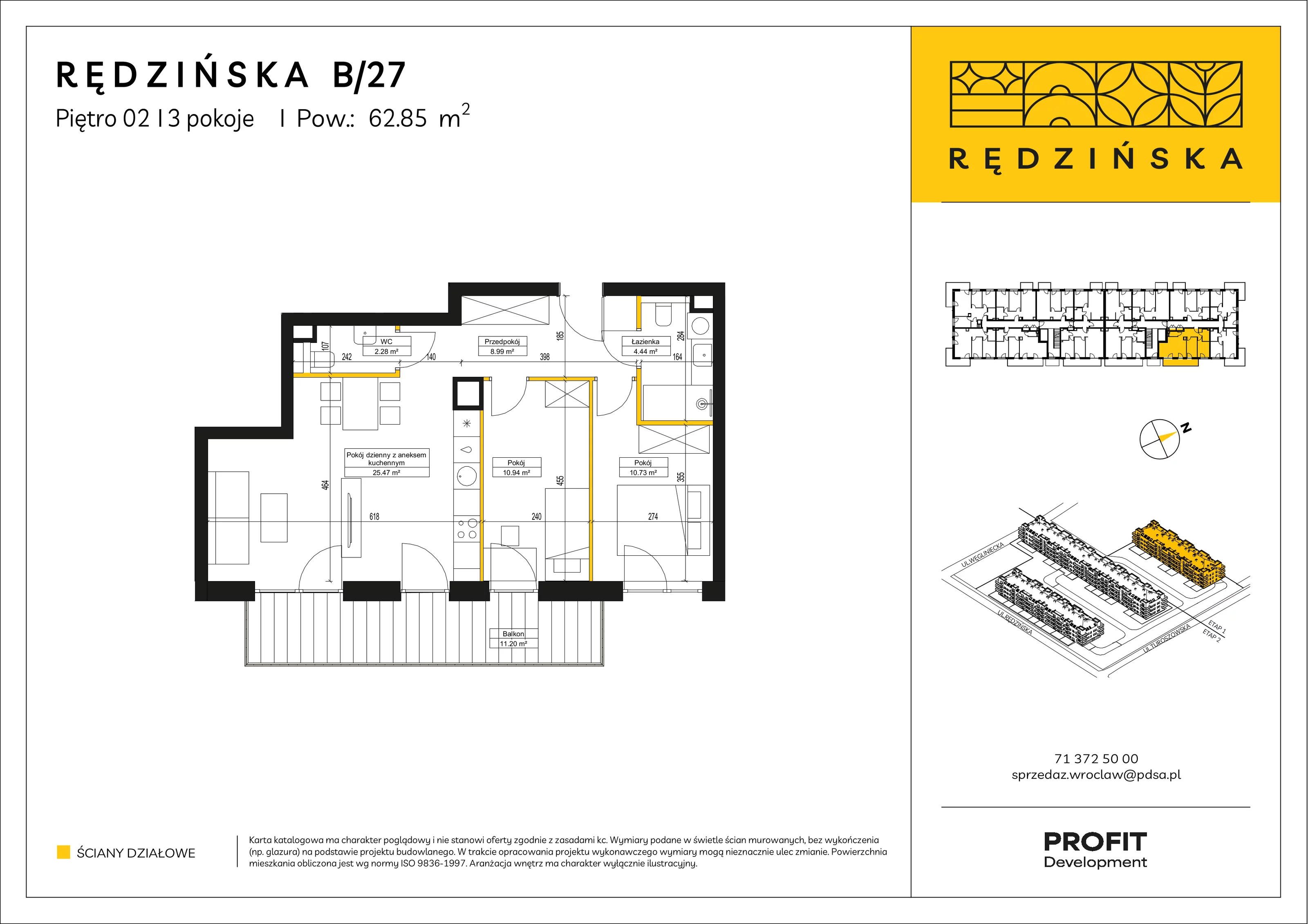 3 pokoje, mieszkanie 62,85 m², piętro 2, oferta nr RD4A/B/27, Rędzińska 4, Wrocław, Maślice, ul. Rędzińska