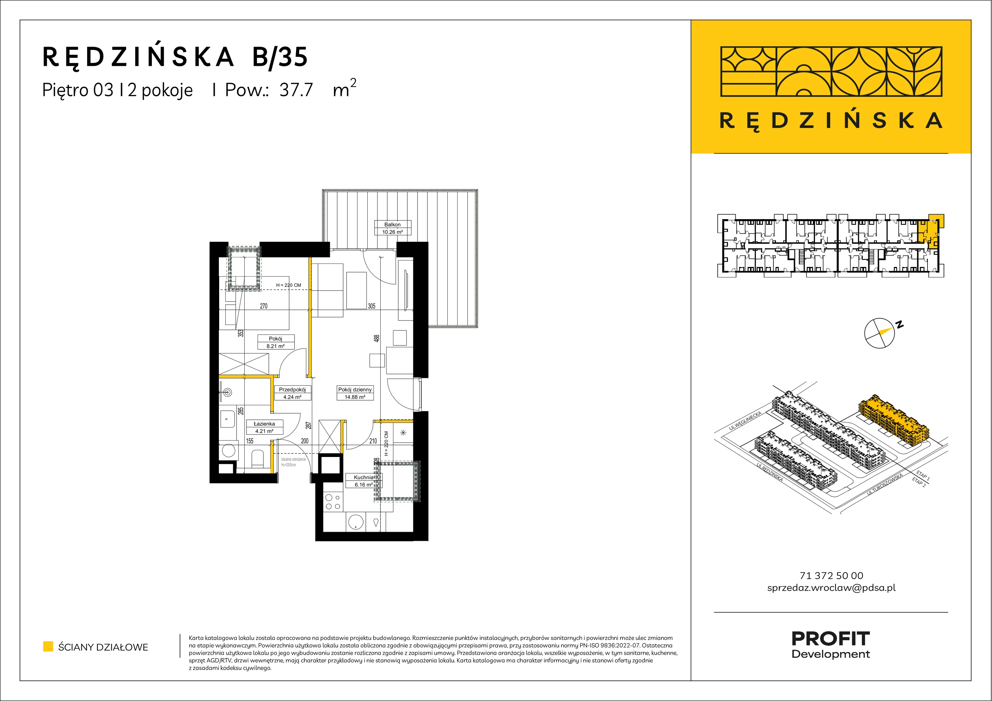2 pokoje, mieszkanie 37,70 m², piętro 3, oferta nr RD4A/B/35, Rędzińska 4, Wrocław, Maślice, ul. Rędzińska