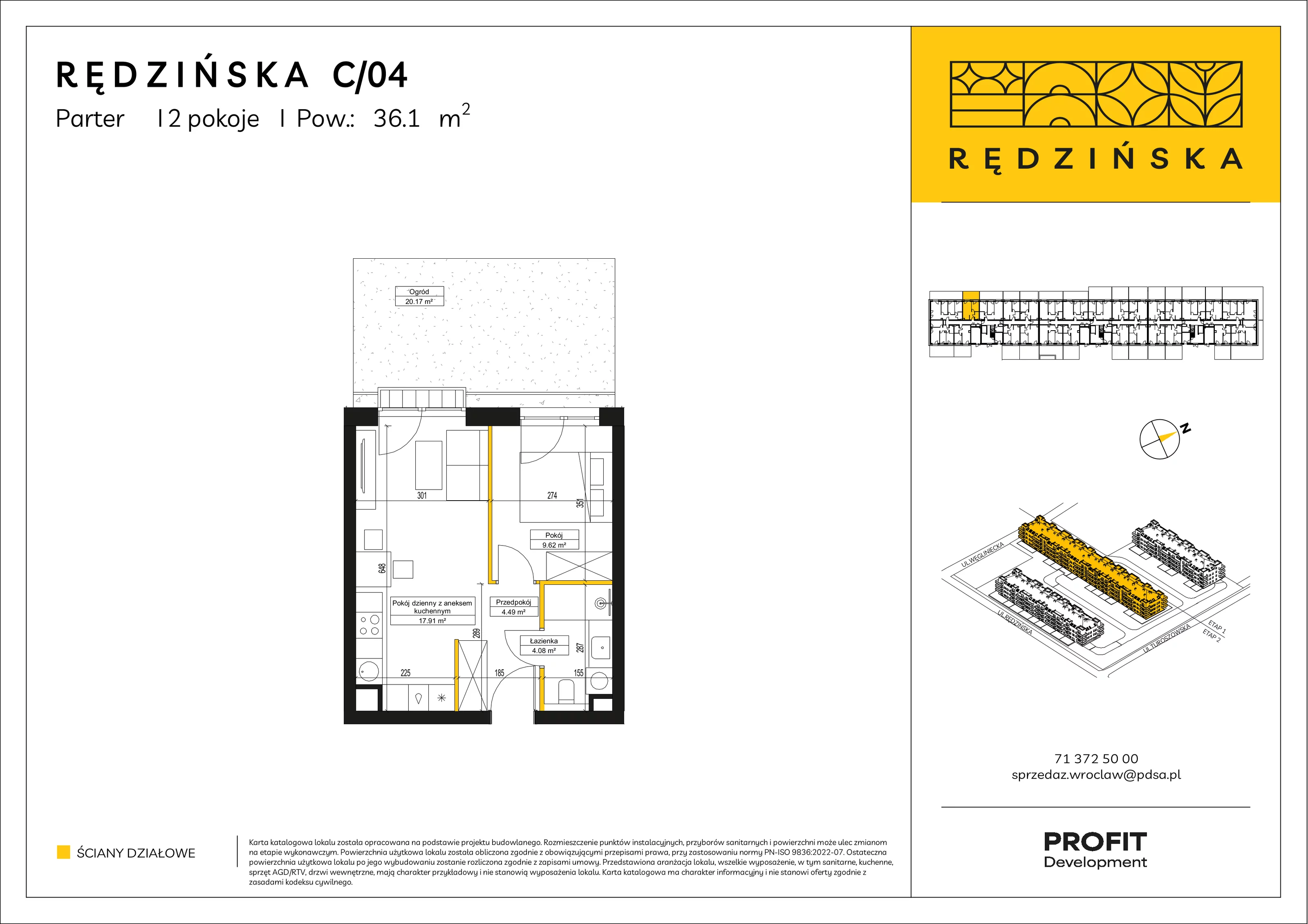 2 pokoje, mieszkanie 36,10 m², parter, oferta nr RD4B/C/04, Rędzińska 4, Wrocław, Maślice, ul. Rędzińska