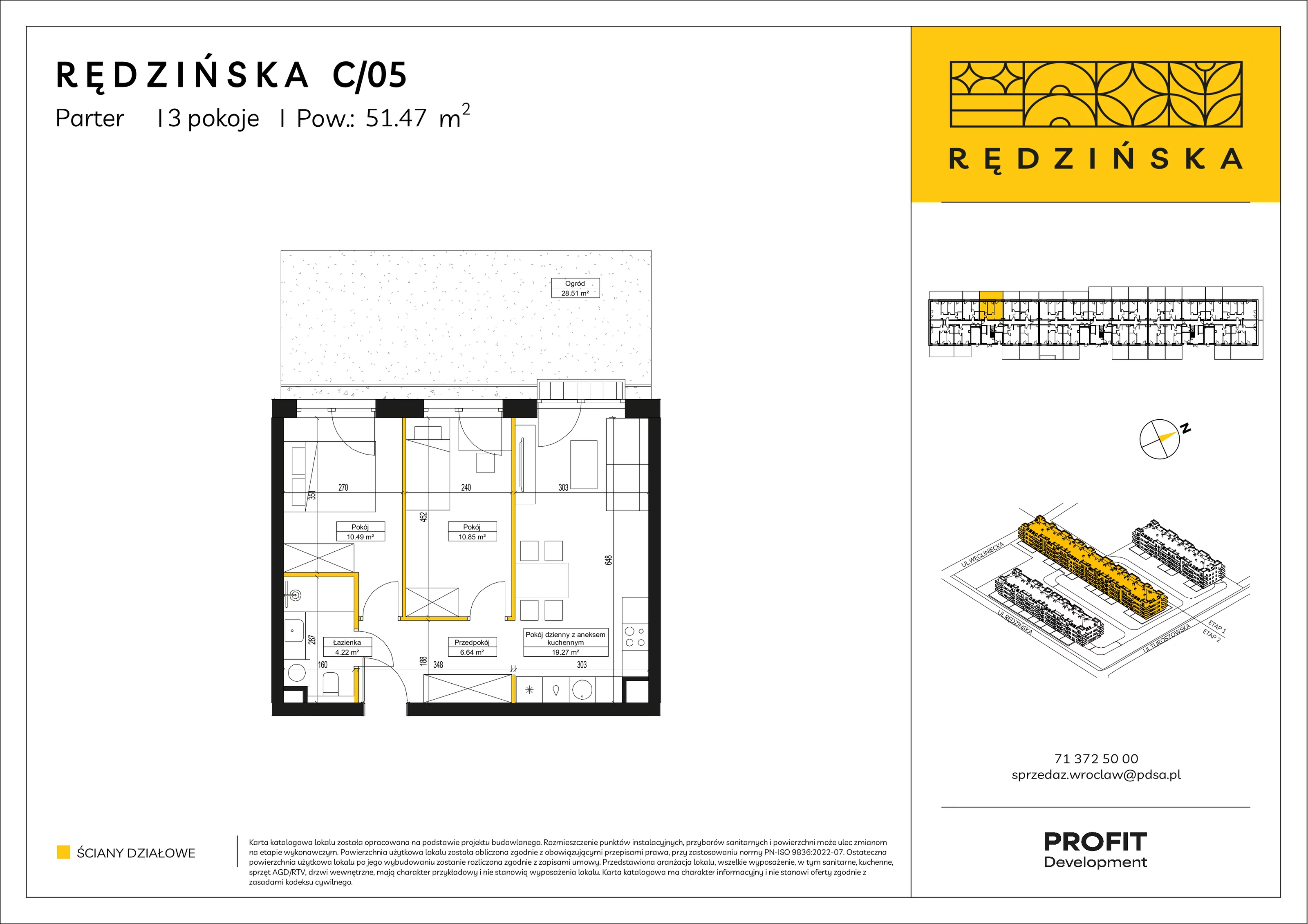 3 pokoje, mieszkanie 51,47 m², parter, oferta nr RD4B/C/05, Rędzińska 4, Wrocław, Maślice, ul. Rędzińska