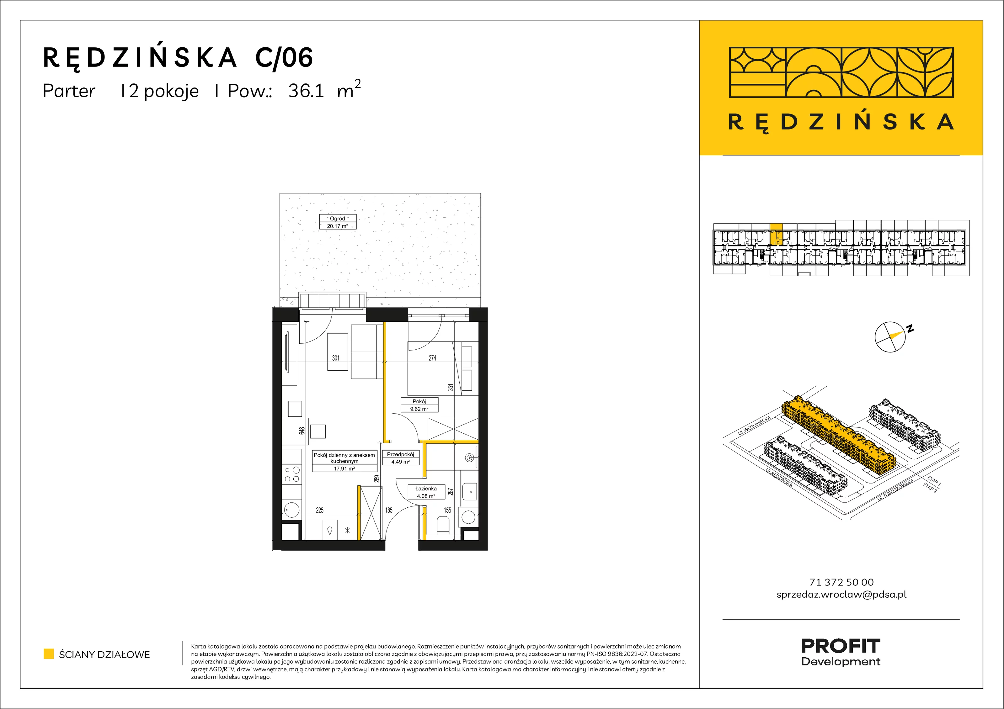 2 pokoje, mieszkanie 36,10 m², parter, oferta nr RD4B/C/06, Rędzińska 4, Wrocław, Maślice, ul. Rędzińska
