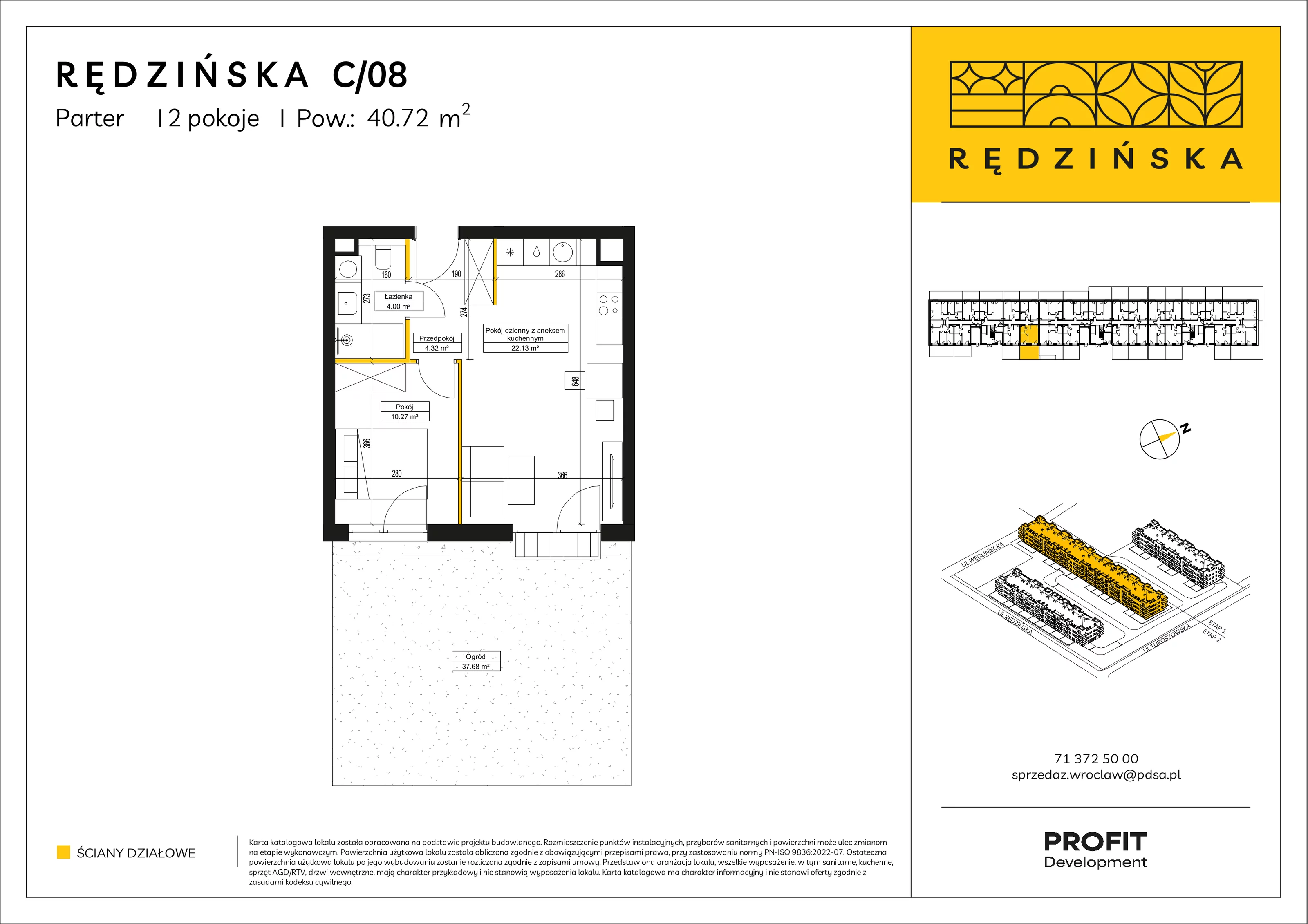 2 pokoje, mieszkanie 40,72 m², parter, oferta nr RD4B/C/08, Rędzińska 4, Wrocław, Maślice, ul. Rędzińska