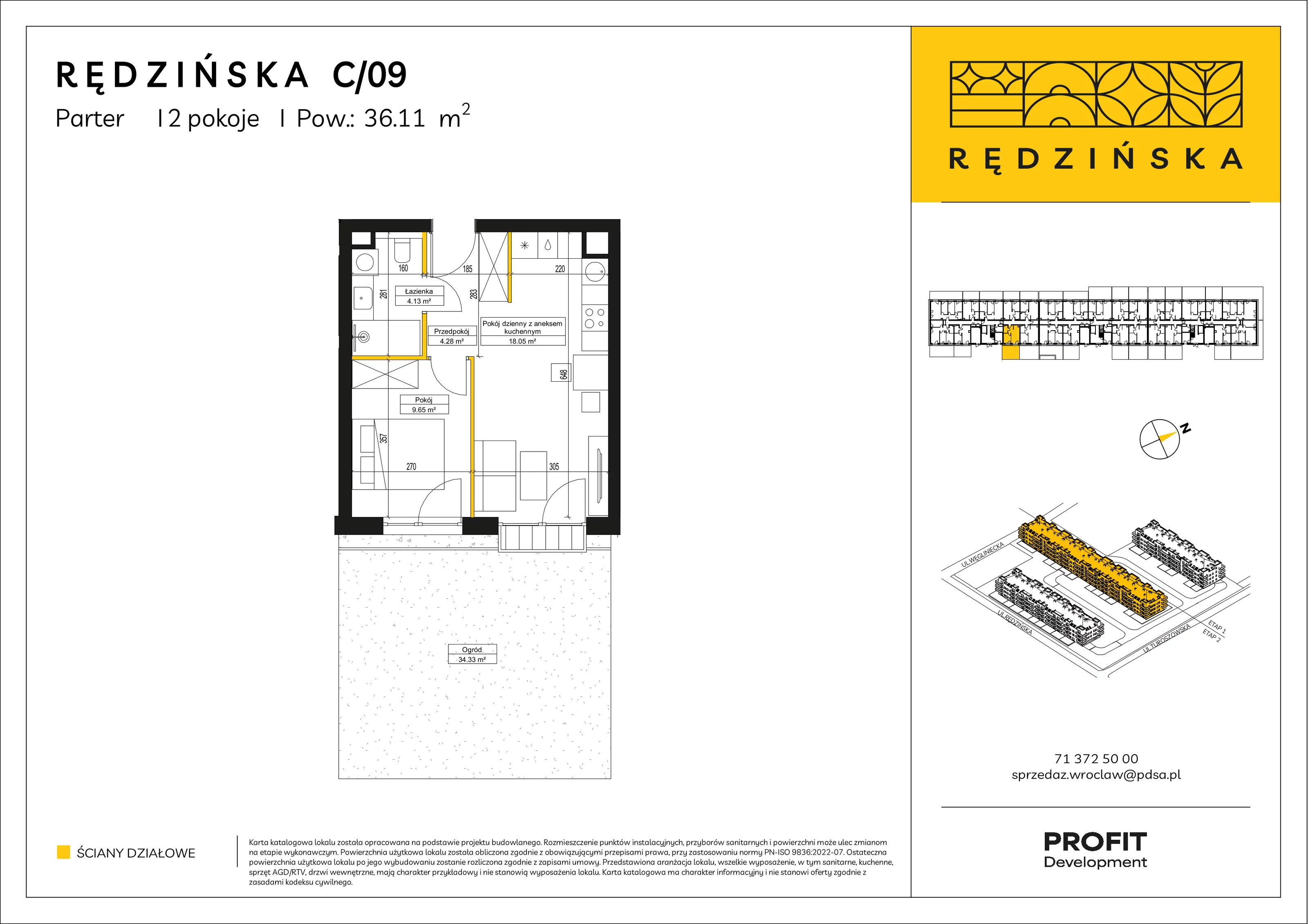 2 pokoje, mieszkanie 36,11 m², parter, oferta nr RD4B/C/09, Rędzińska 4, Wrocław, Maślice, ul. Rędzińska