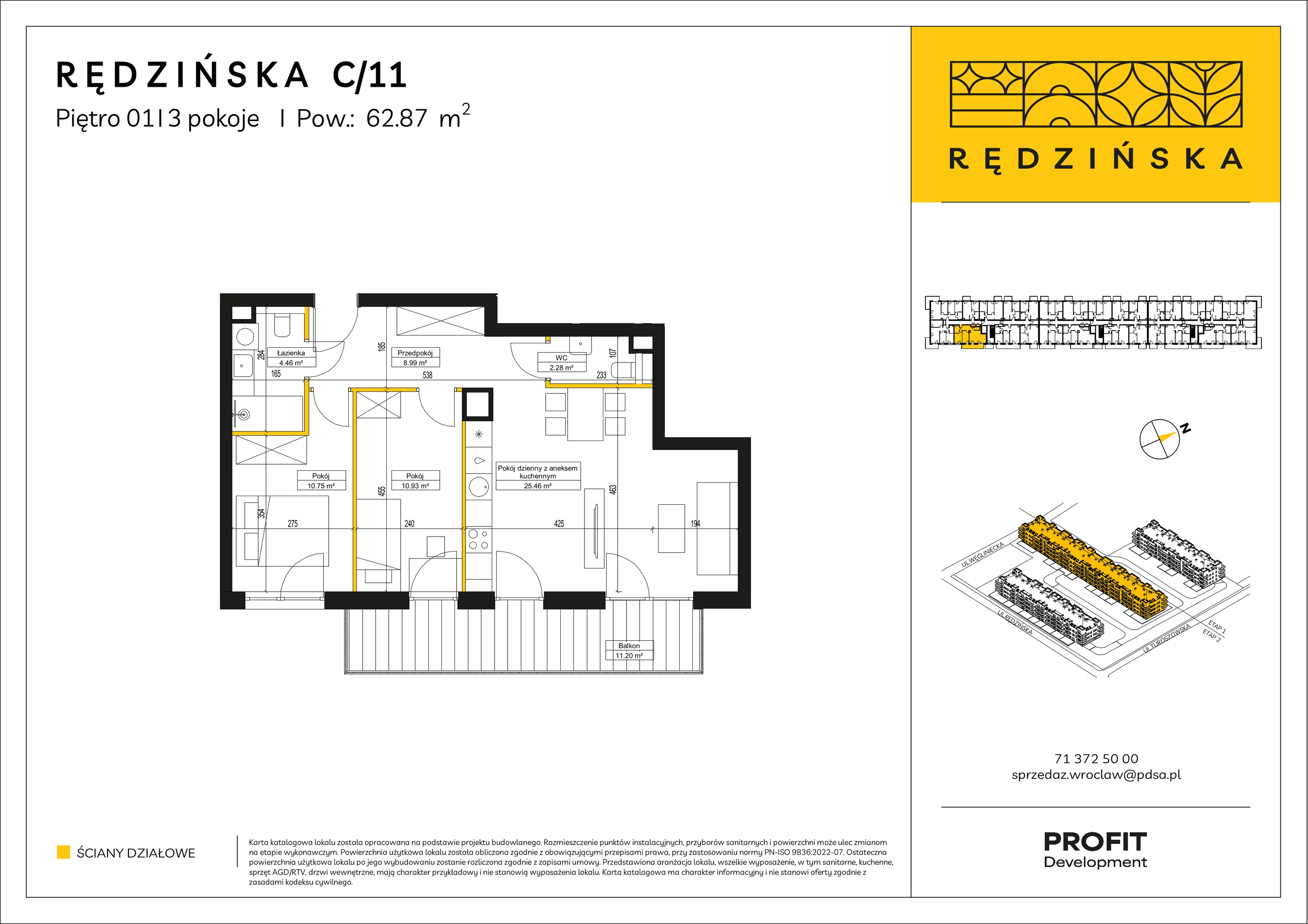 3 pokoje, mieszkanie 62,87 m², piętro 1, oferta nr RD4B/C/11, Rędzińska 4, Wrocław, Maślice, ul. Rędzińska