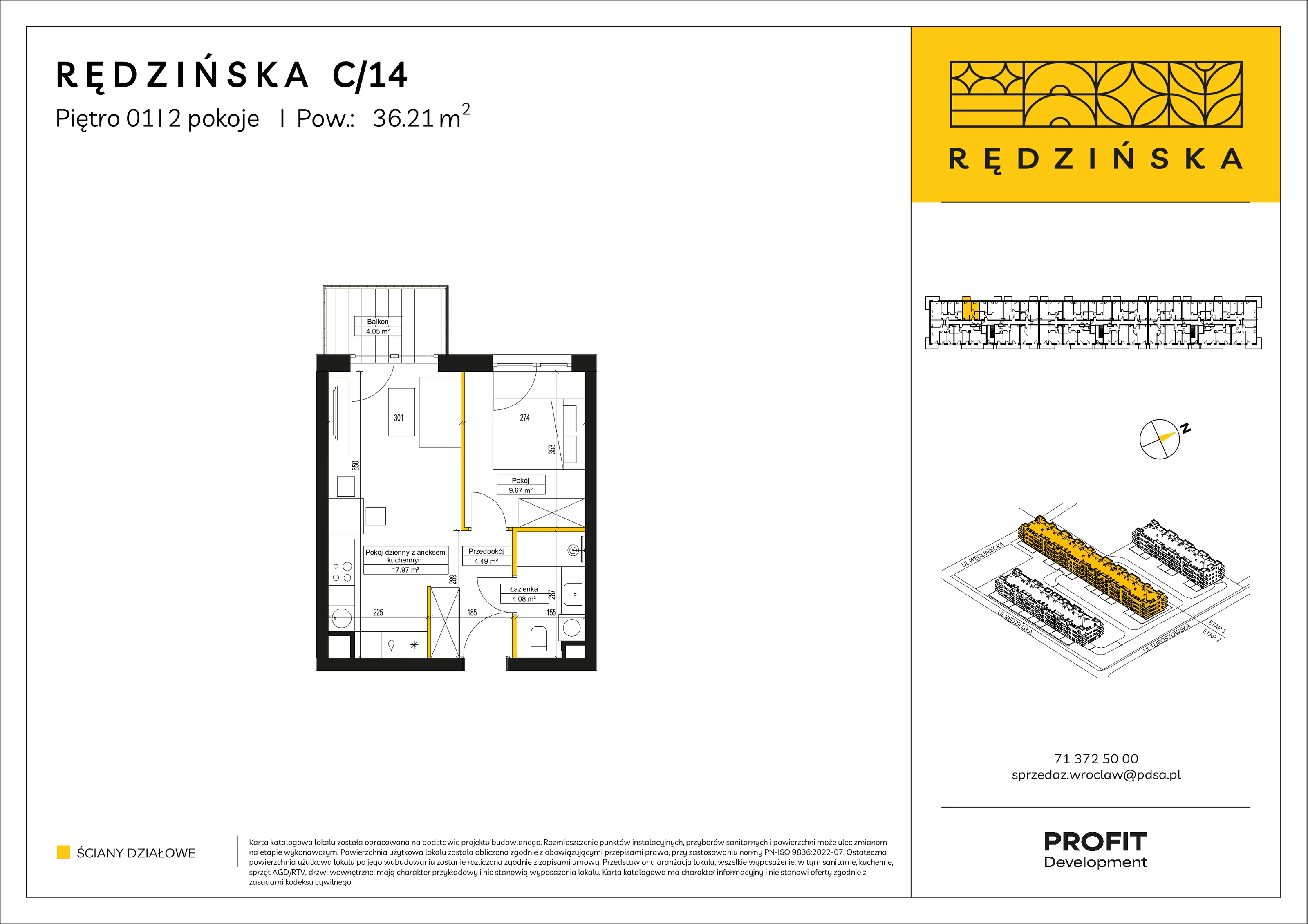 2 pokoje, mieszkanie 36,21 m², piętro 1, oferta nr RD4B/C/14, Rędzińska 4, Wrocław, Maślice, ul. Rędzińska