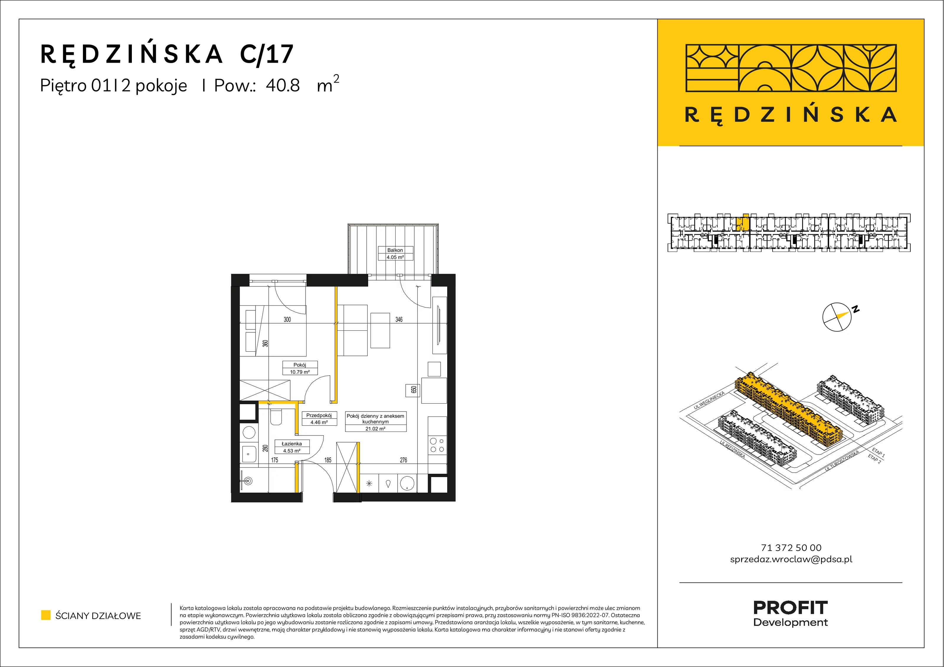 2 pokoje, mieszkanie 40,80 m², piętro 1, oferta nr RD4B/C/17, Rędzińska 4, Wrocław, Maślice, ul. Rędzińska