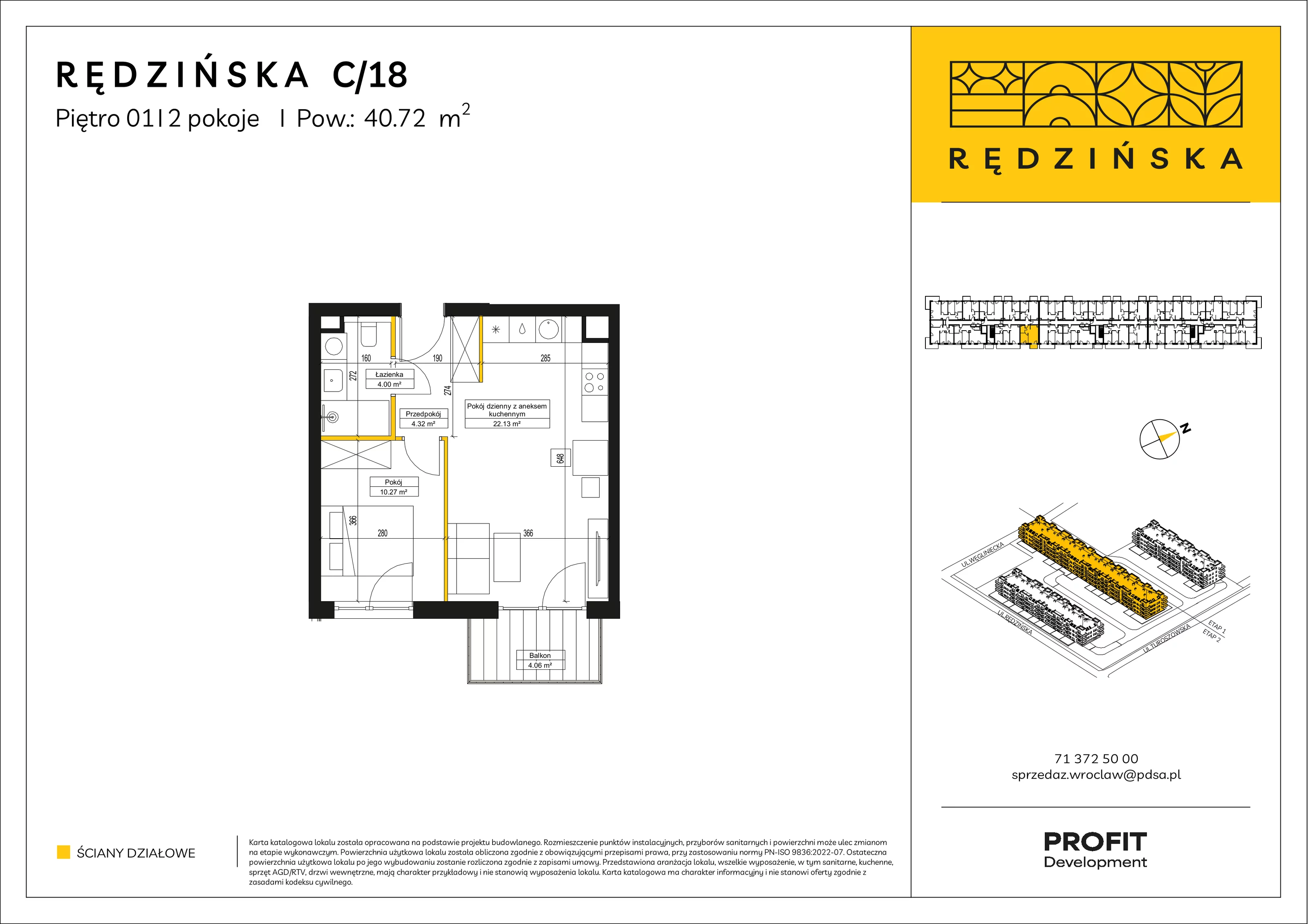 2 pokoje, mieszkanie 40,72 m², piętro 1, oferta nr RD4B/C/18, Rędzińska 4, Wrocław, Maślice, ul. Rędzińska