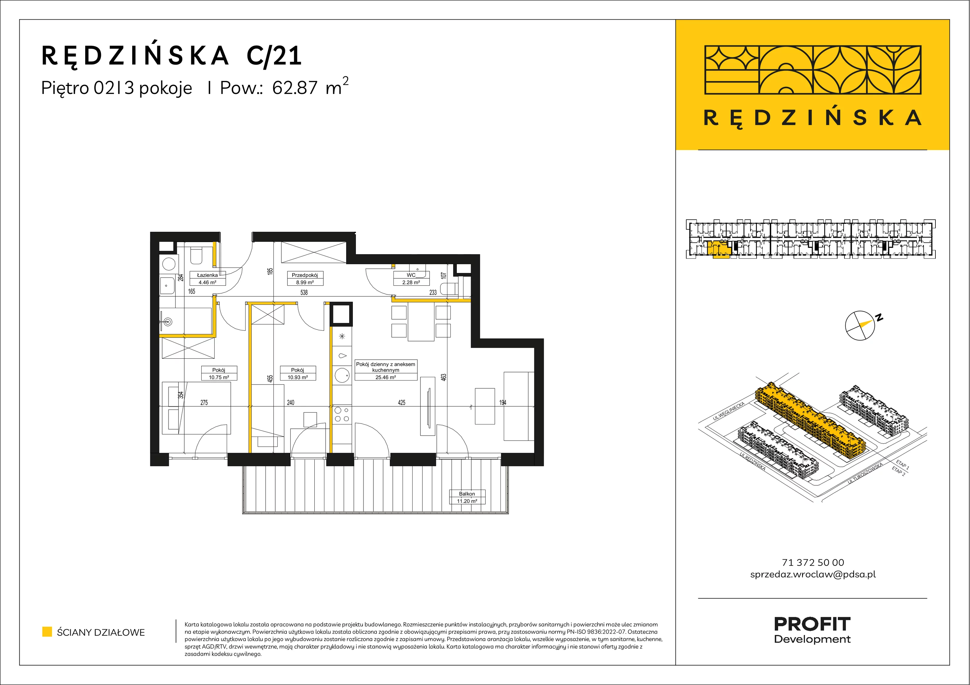 3 pokoje, mieszkanie 62,87 m², piętro 2, oferta nr RD4B/C/21, Rędzińska 4, Wrocław, Maślice, ul. Rędzińska