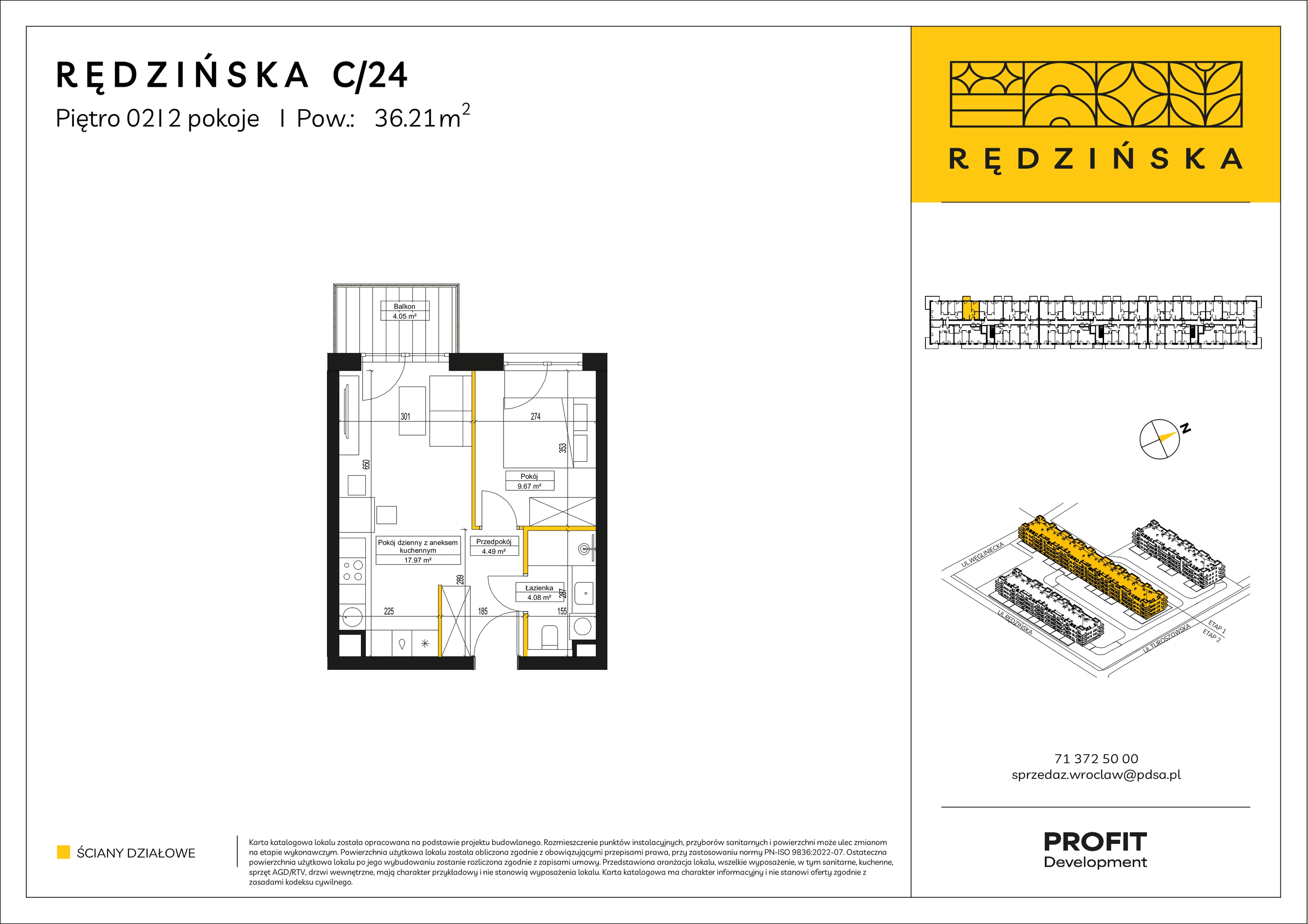 2 pokoje, mieszkanie 36,21 m², piętro 2, oferta nr RD4B/C/24, Rędzińska 4, Wrocław, Maślice, ul. Rędzińska