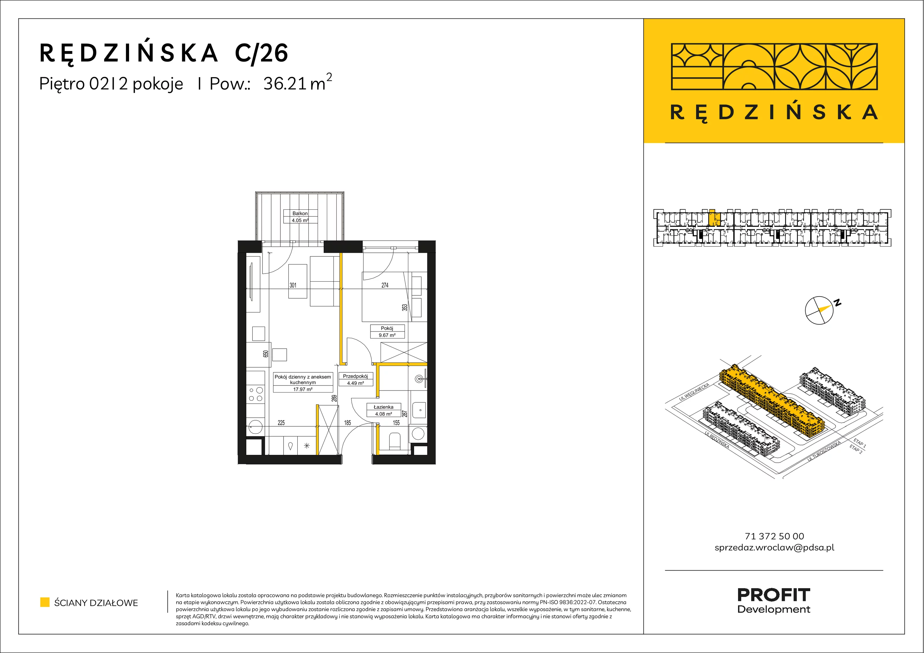2 pokoje, mieszkanie 36,21 m², piętro 2, oferta nr RD4B/C/26, Rędzińska 4, Wrocław, Maślice, ul. Rędzińska