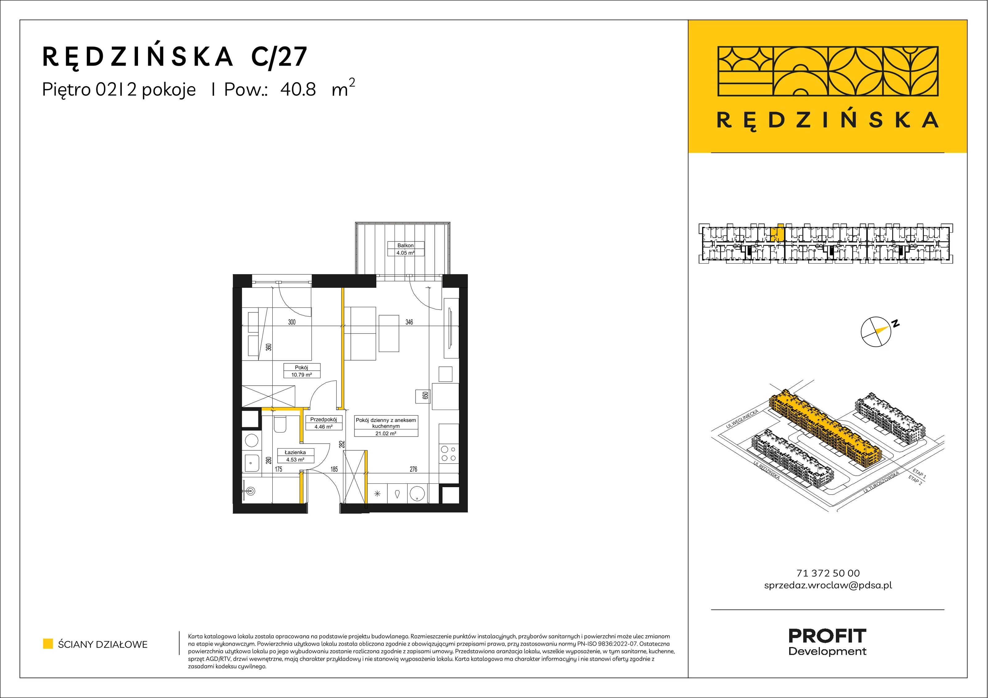 2 pokoje, mieszkanie 40,80 m², piętro 2, oferta nr RD4B/C/27, Rędzińska 4, Wrocław, Maślice, ul. Rędzińska
