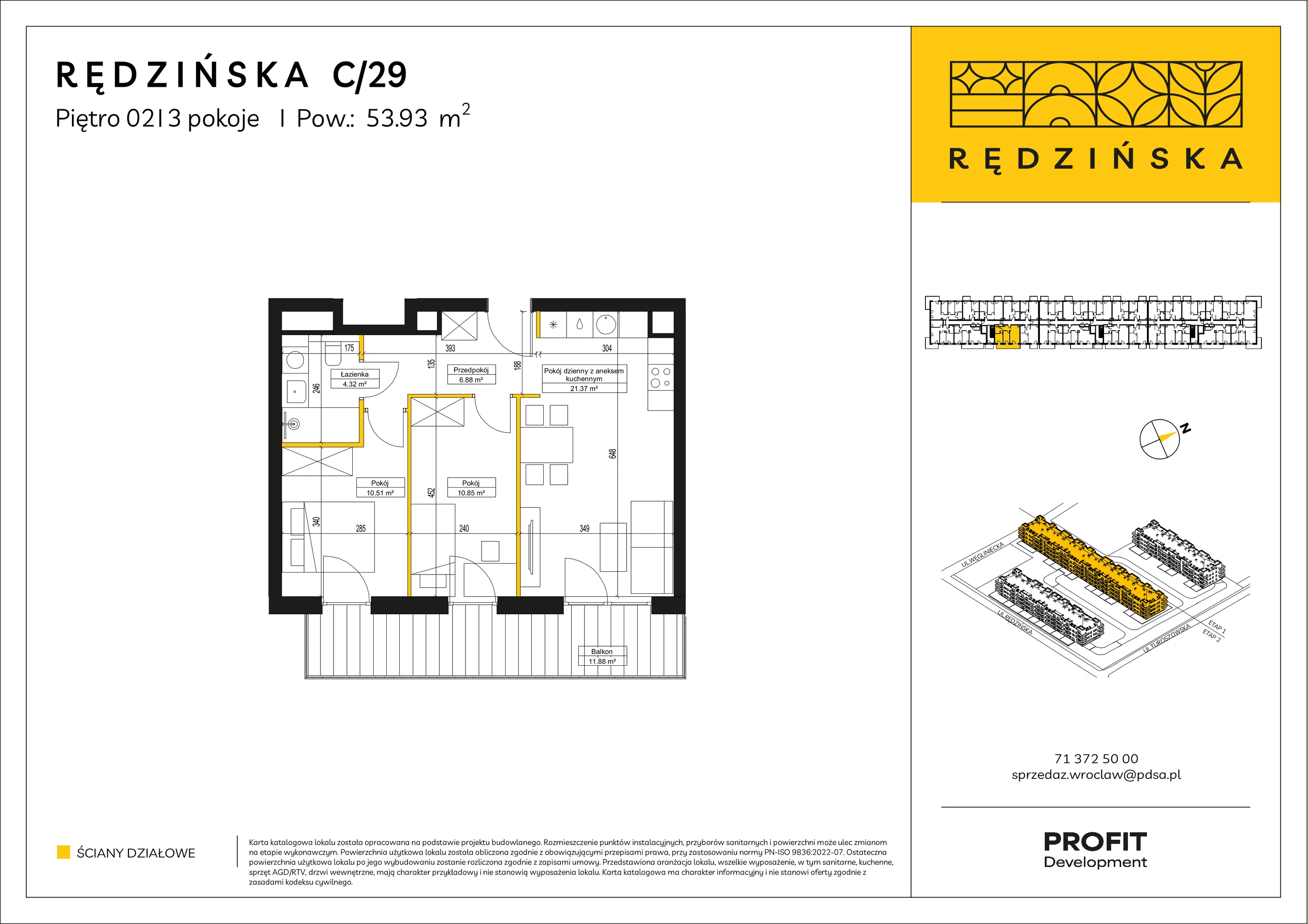 3 pokoje, mieszkanie 53,93 m², piętro 2, oferta nr RD4B/C/29, Rędzińska 4, Wrocław, Maślice, ul. Rędzińska