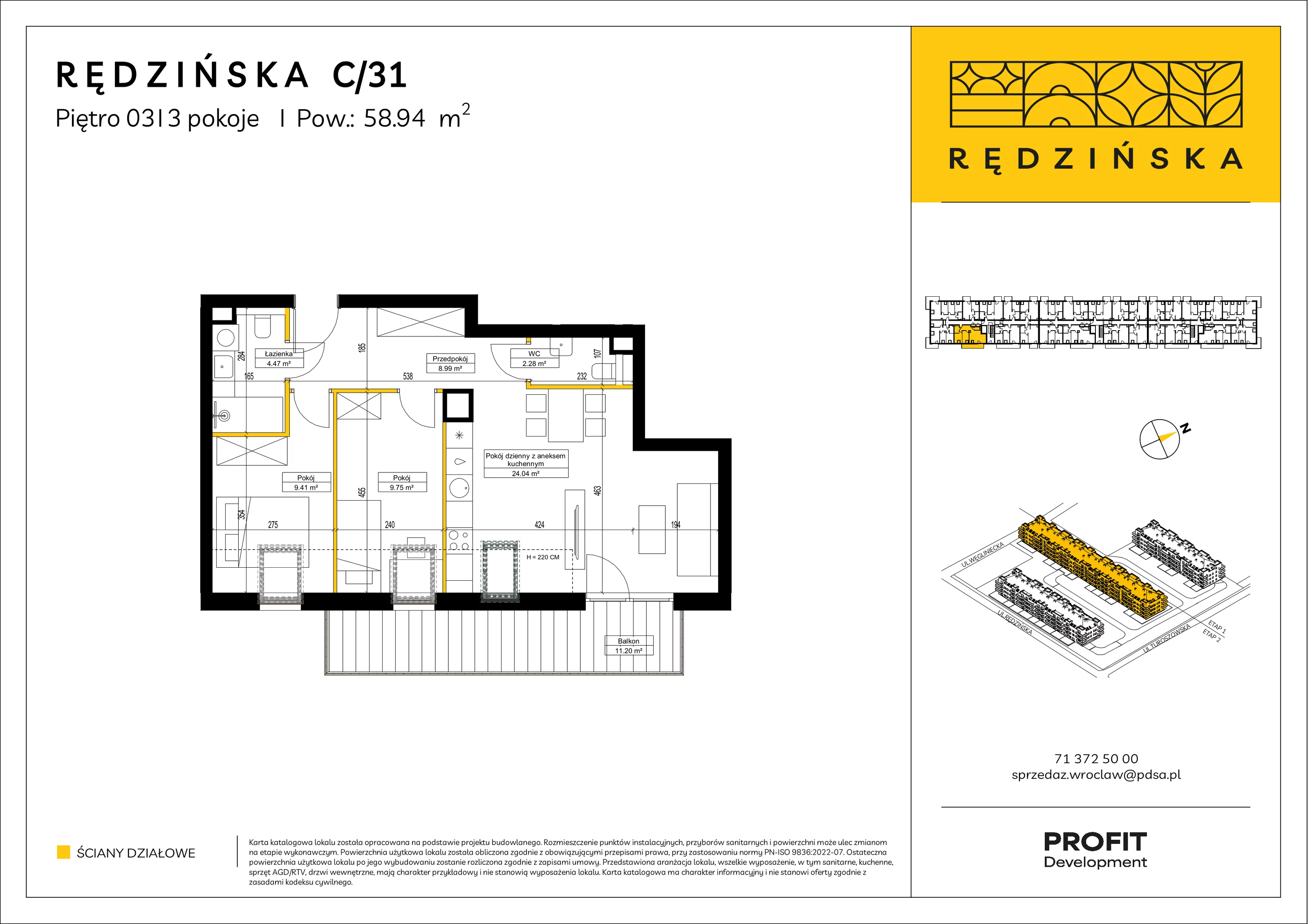 3 pokoje, mieszkanie 58,94 m², piętro 3, oferta nr RD4B/C/31, Rędzińska 4, Wrocław, Maślice, ul. Rędzińska