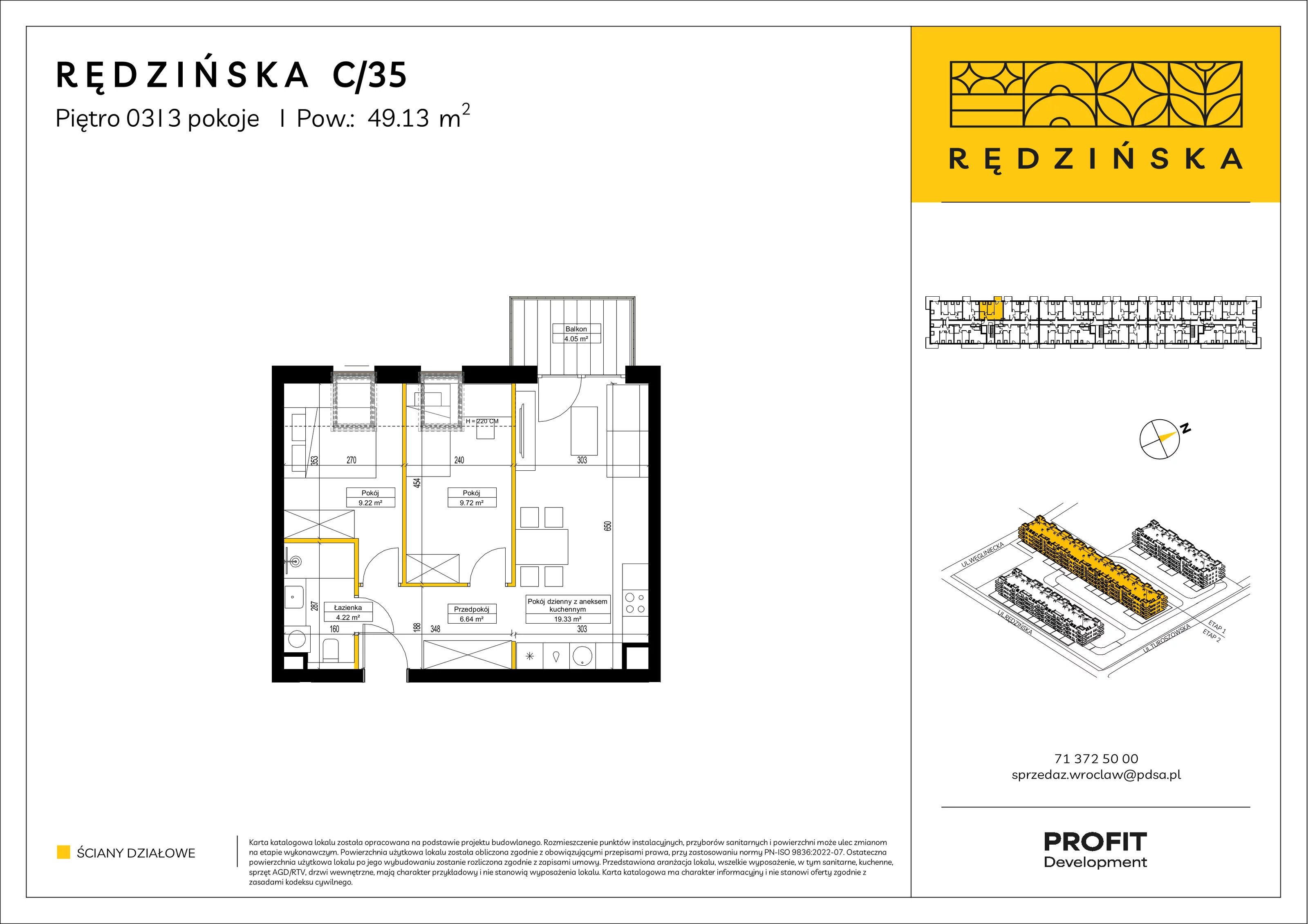 3 pokoje, mieszkanie 49,13 m², piętro 3, oferta nr RD4B/C/35, Rędzińska 4, Wrocław, Maślice, ul. Rędzińska