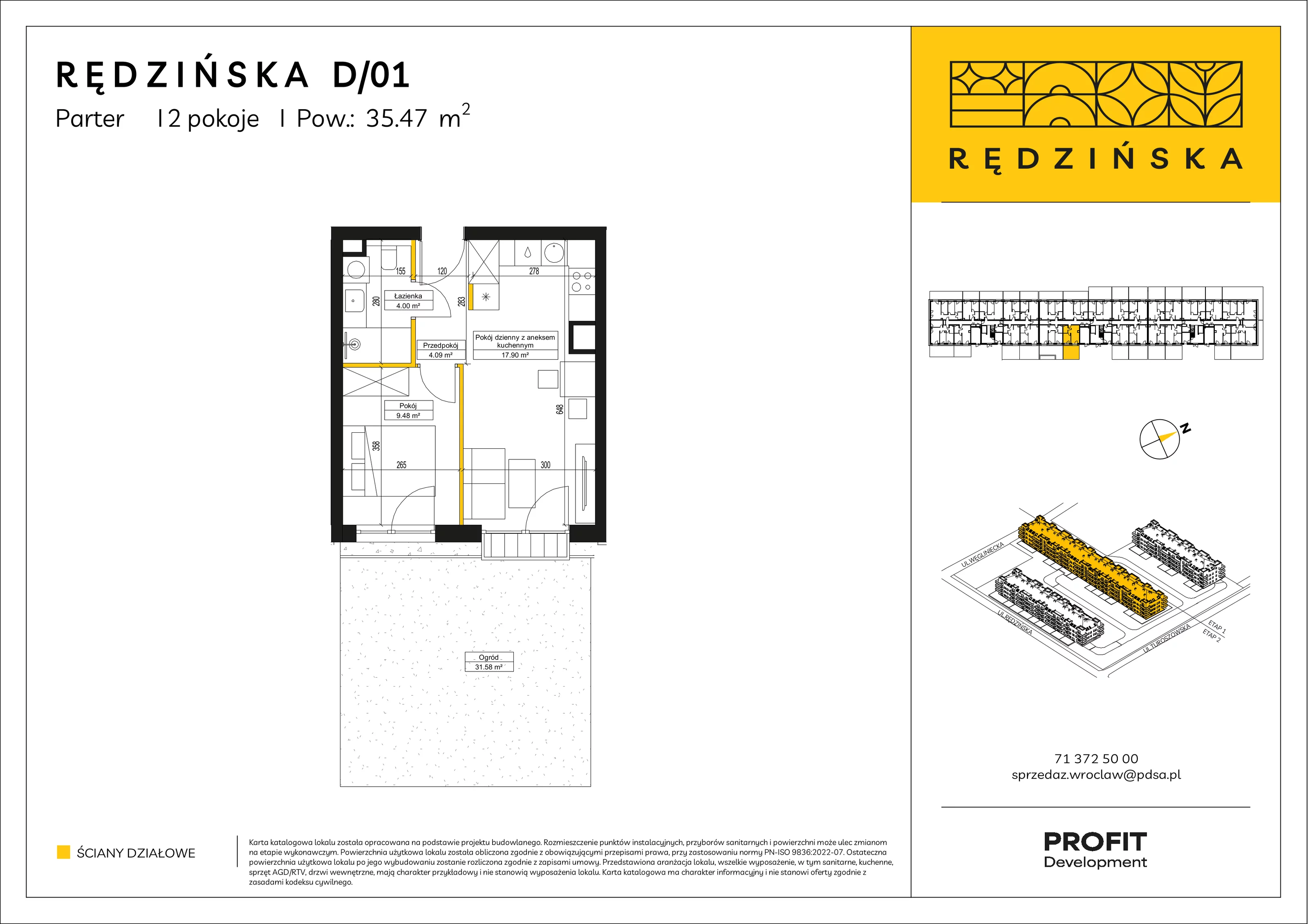 2 pokoje, mieszkanie 35,47 m², parter, oferta nr RD4B/D/01, Rędzińska 4, Wrocław, Maślice, ul. Rędzińska