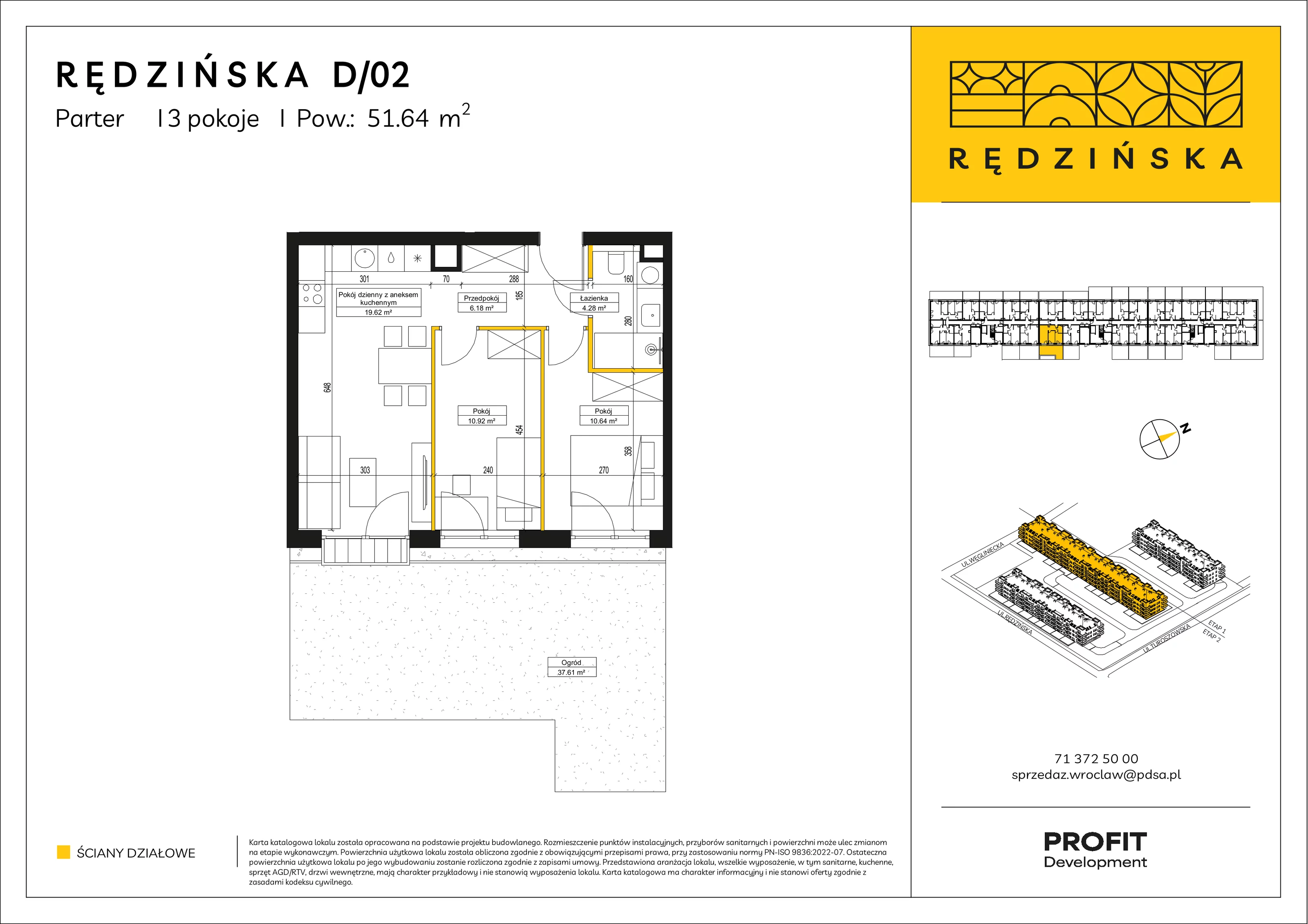 3 pokoje, mieszkanie 51,64 m², parter, oferta nr RD4B/D/02, Rędzińska 4, Wrocław, Maślice, ul. Rędzińska