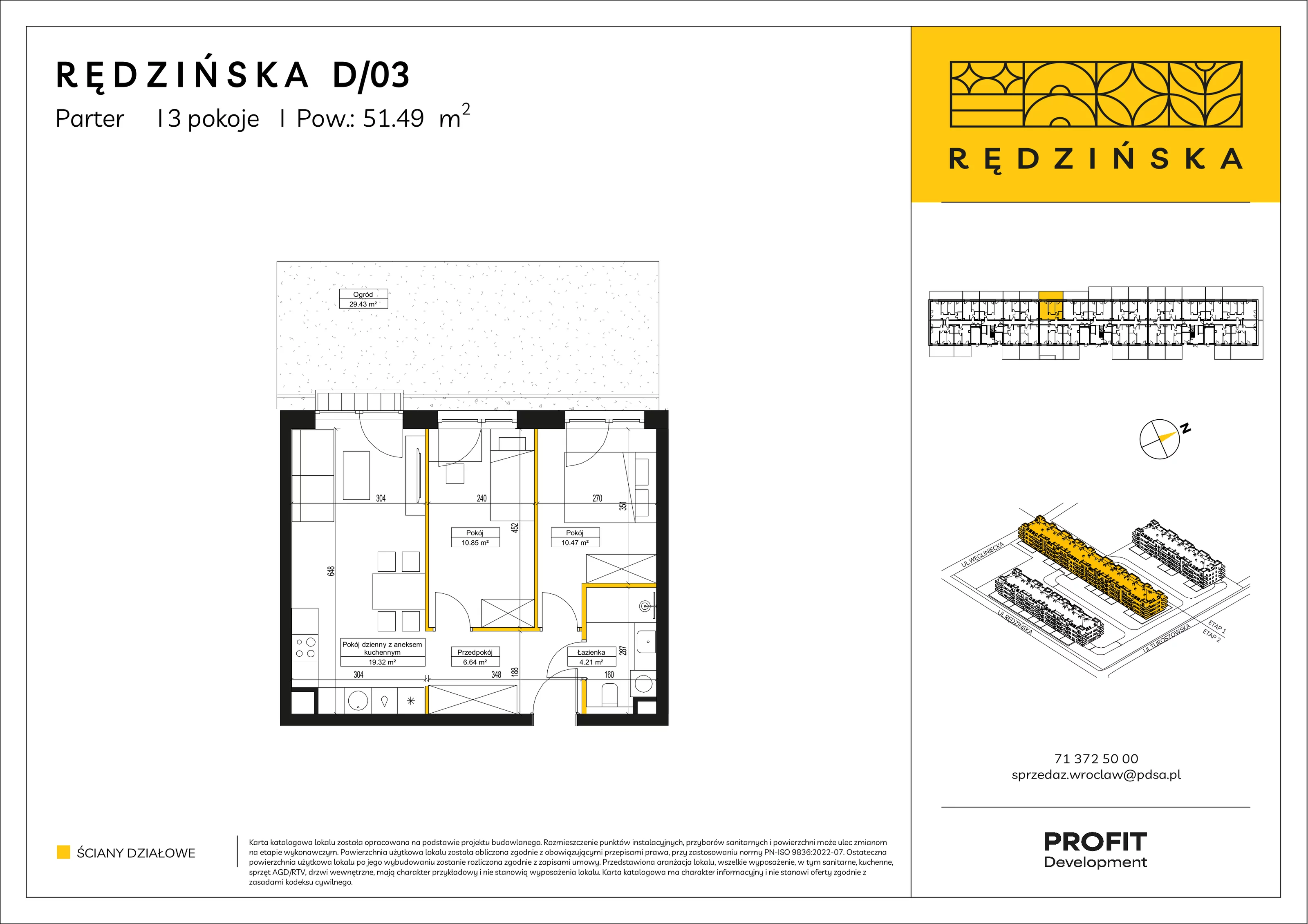 3 pokoje, mieszkanie 51,49 m², parter, oferta nr RD4B/D/03, Rędzińska 4, Wrocław, Maślice, ul. Rędzińska