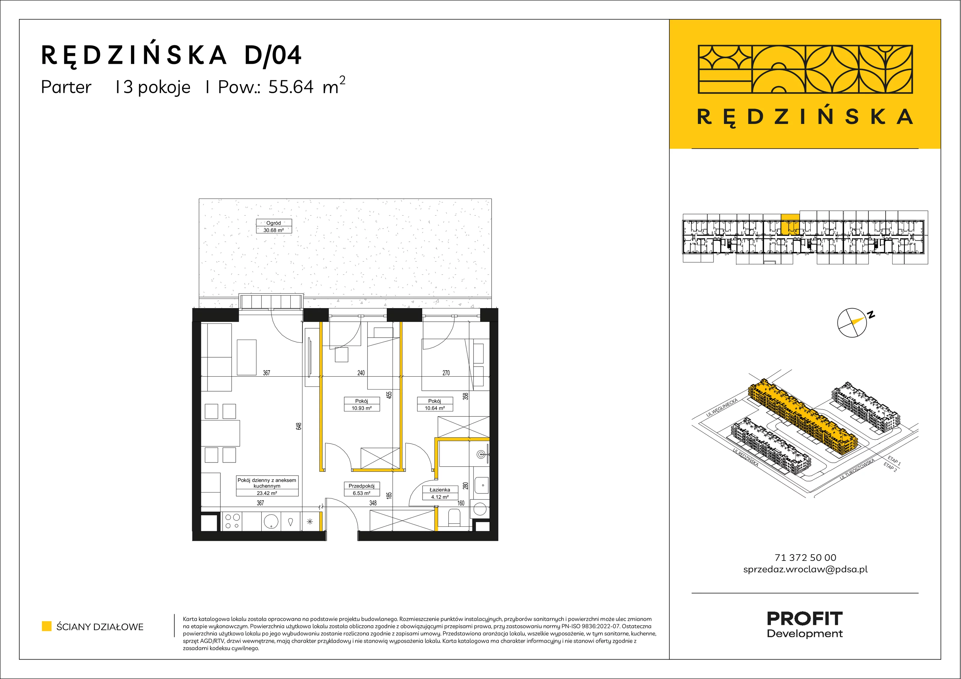 3 pokoje, mieszkanie 55,64 m², parter, oferta nr RD4B/D/04, Rędzińska 4, Wrocław, Maślice, ul. Rędzińska