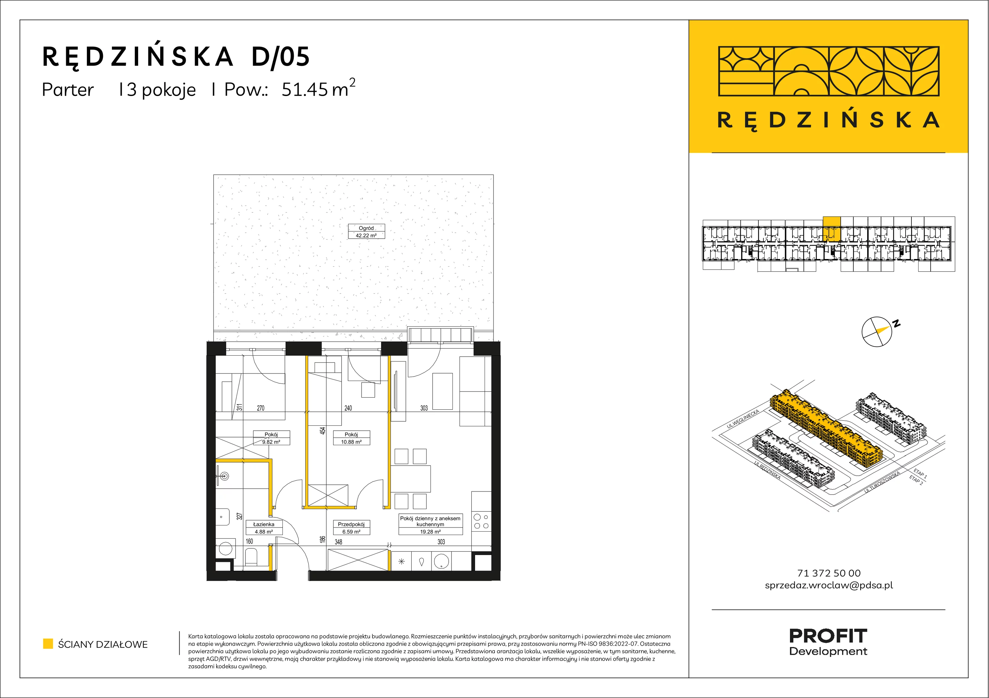3 pokoje, mieszkanie 51,45 m², parter, oferta nr RD4B/D/05, Rędzińska 4, Wrocław, Maślice, ul. Rędzińska