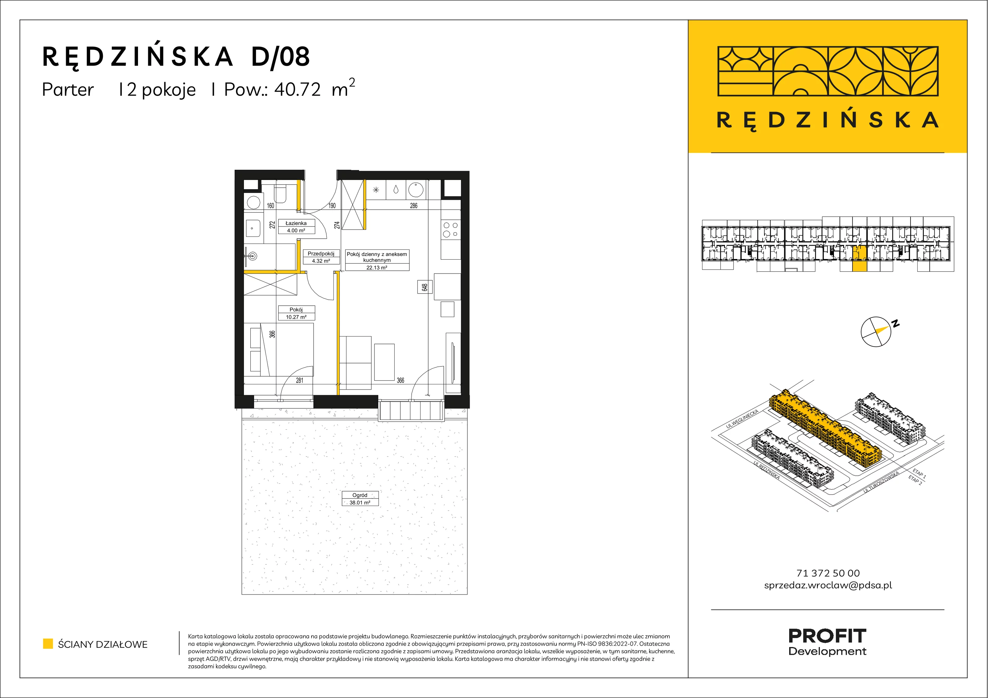 2 pokoje, mieszkanie 40,72 m², parter, oferta nr RD4B/D/08, Rędzińska 4, Wrocław, Maślice, ul. Rędzińska