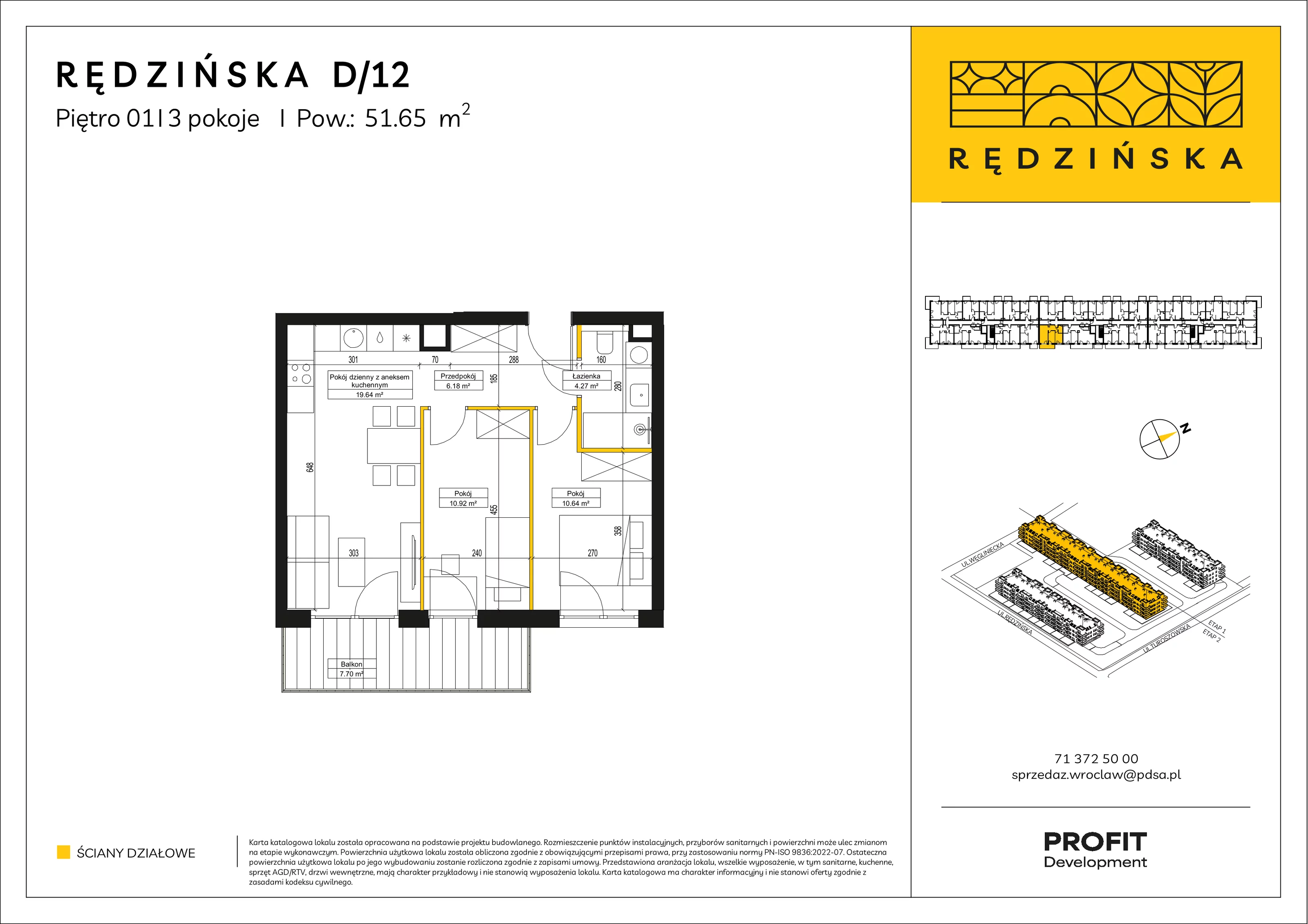 3 pokoje, mieszkanie 51,65 m², piętro 1, oferta nr RD4B/D/12, Rędzińska 4, Wrocław, Maślice, ul. Rędzińska