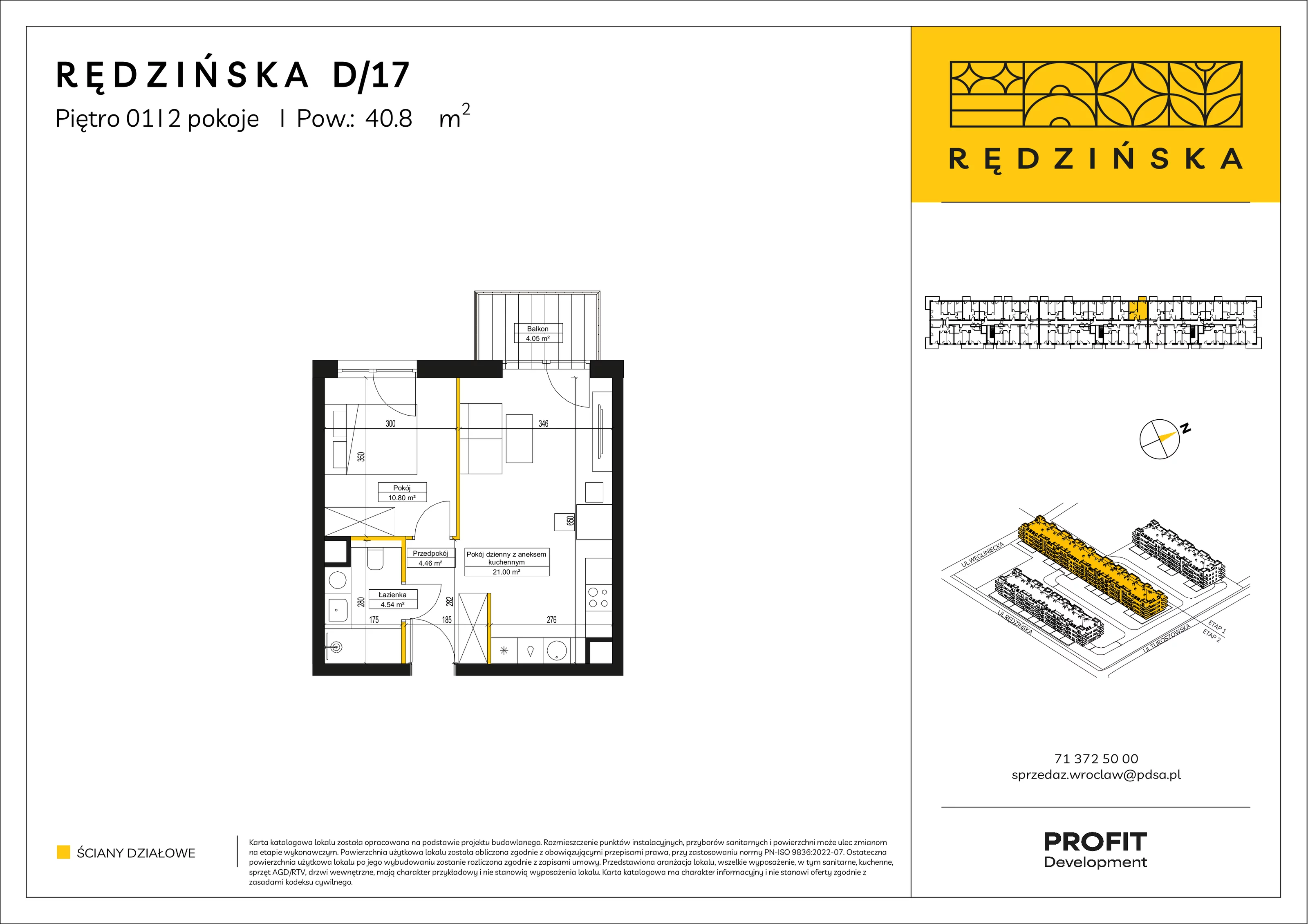 2 pokoje, mieszkanie 40,80 m², piętro 1, oferta nr RD4B/D/17, Rędzińska 4, Wrocław, Maślice, ul. Rędzińska