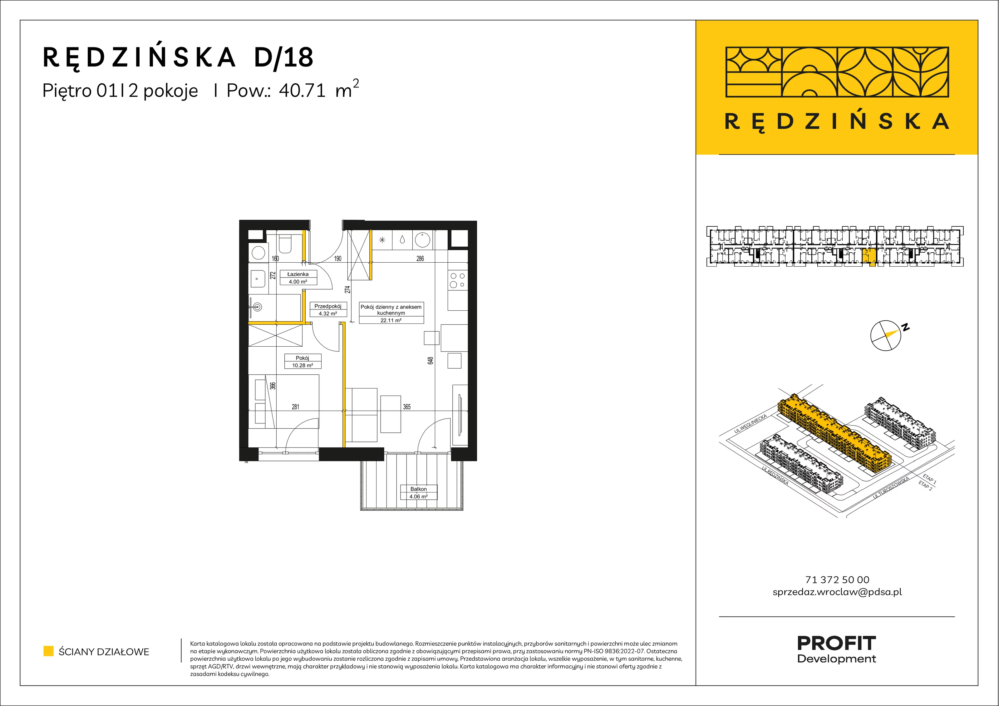 2 pokoje, mieszkanie 40,71 m², piętro 1, oferta nr RD4B/D/18, Rędzińska 4, Wrocław, Maślice, ul. Rędzińska