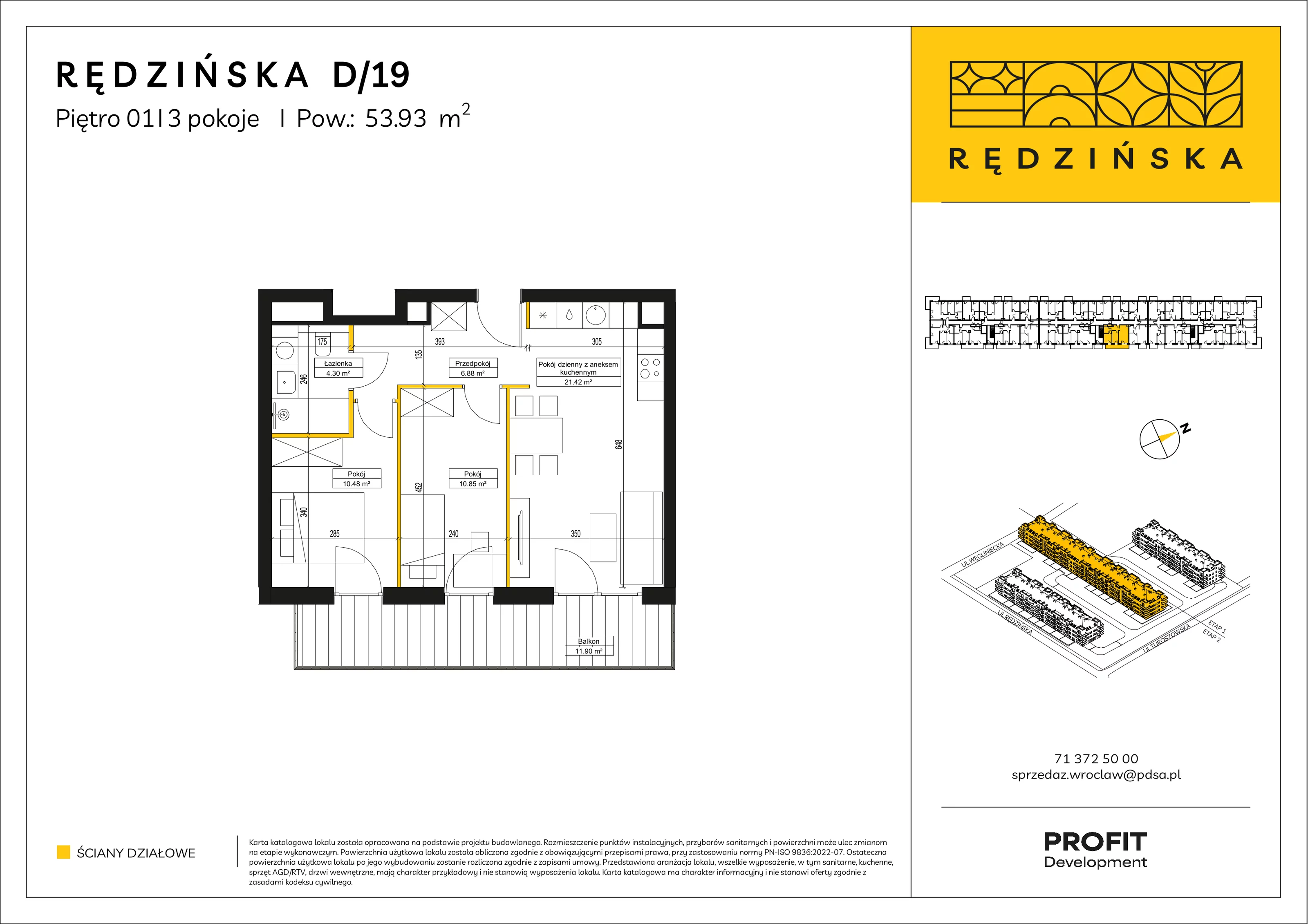 3 pokoje, mieszkanie 53,93 m², piętro 1, oferta nr RD4B/D/19, Rędzińska 4, Wrocław, Maślice, ul. Rędzińska