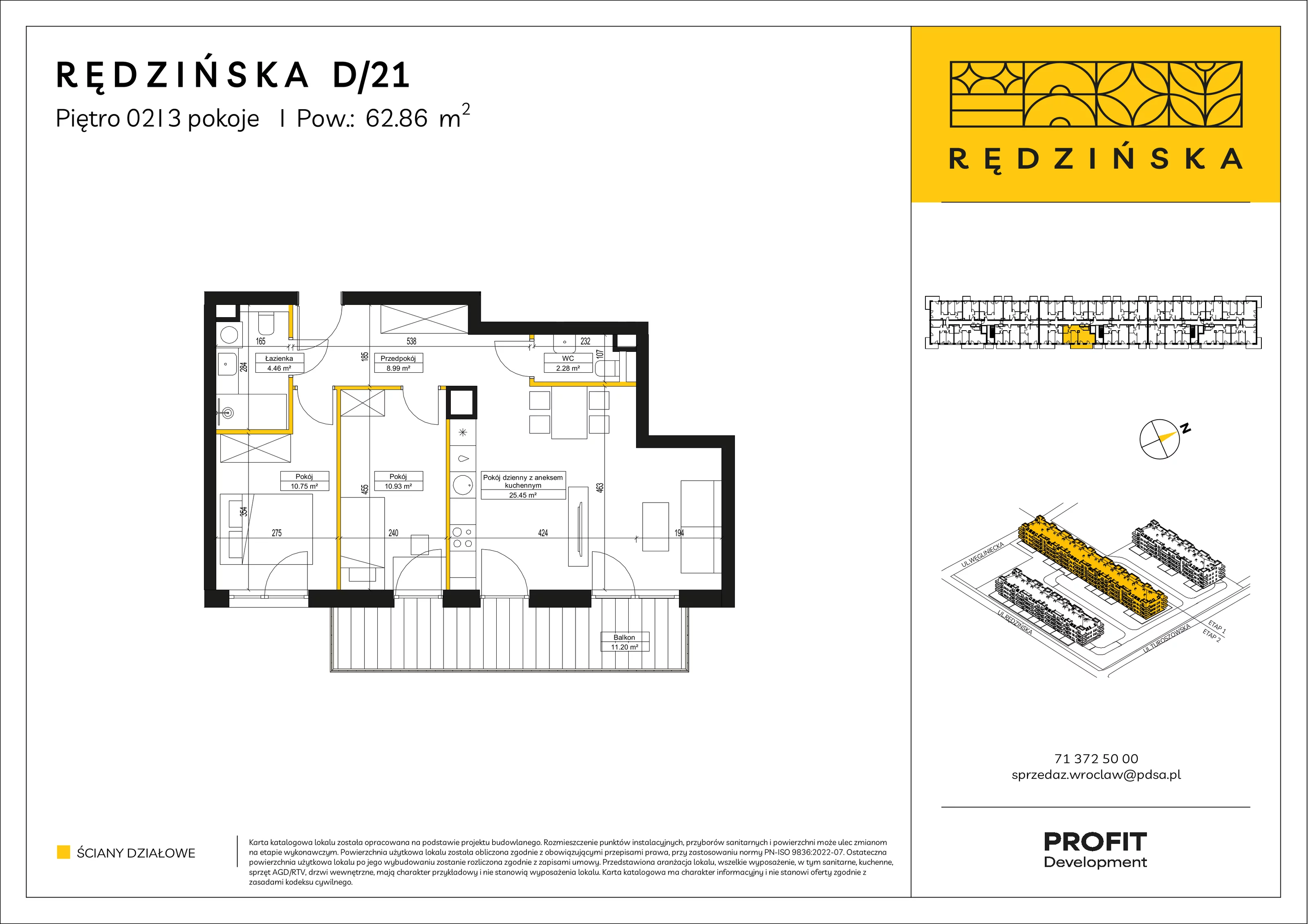 3 pokoje, mieszkanie 62,86 m², piętro 2, oferta nr RD4B/D/21, Rędzińska 4, Wrocław, Maślice, ul. Rędzińska