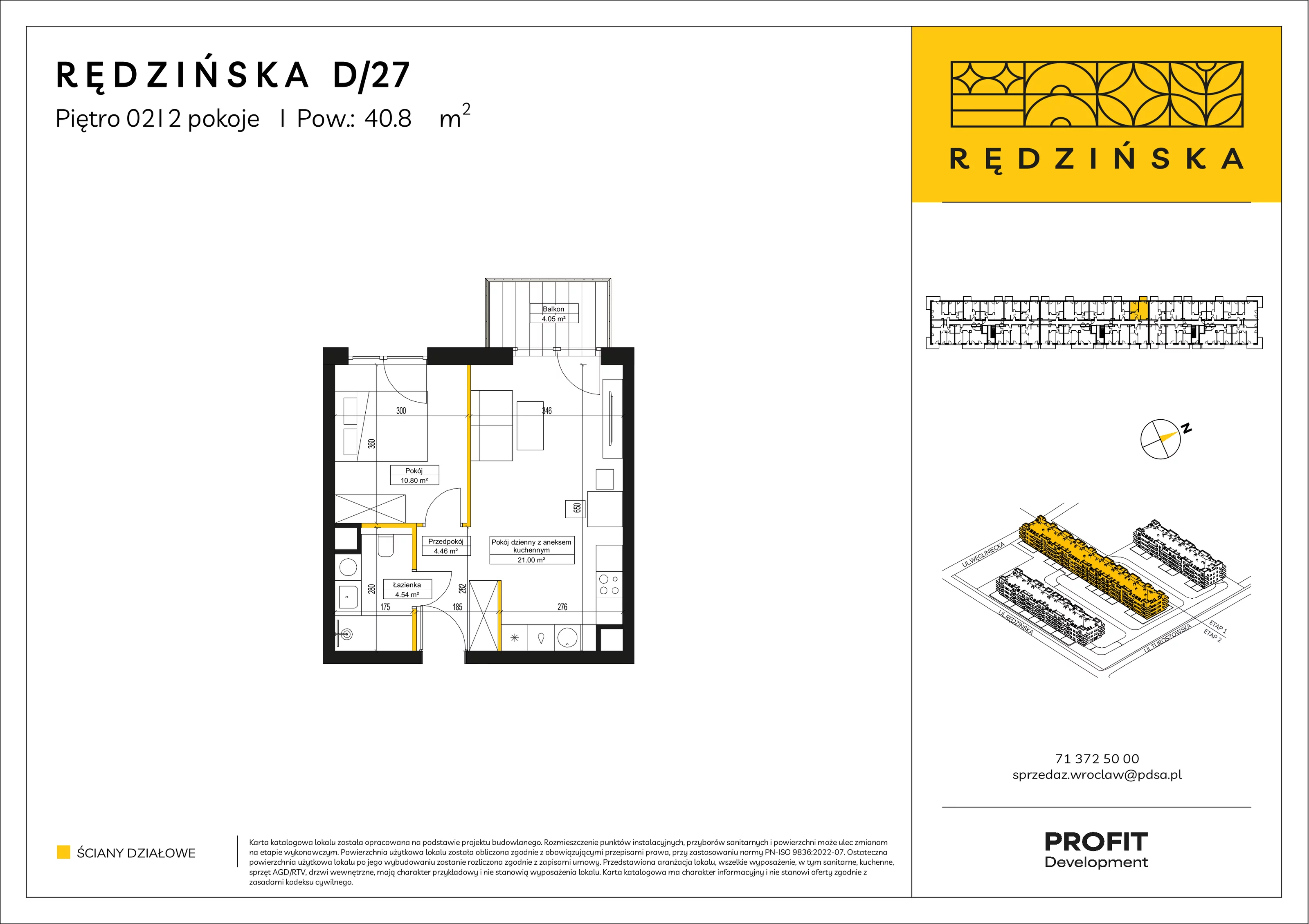 2 pokoje, mieszkanie 40,80 m², piętro 2, oferta nr RD4B/D/27, Rędzińska 4, Wrocław, Maślice, ul. Rędzińska