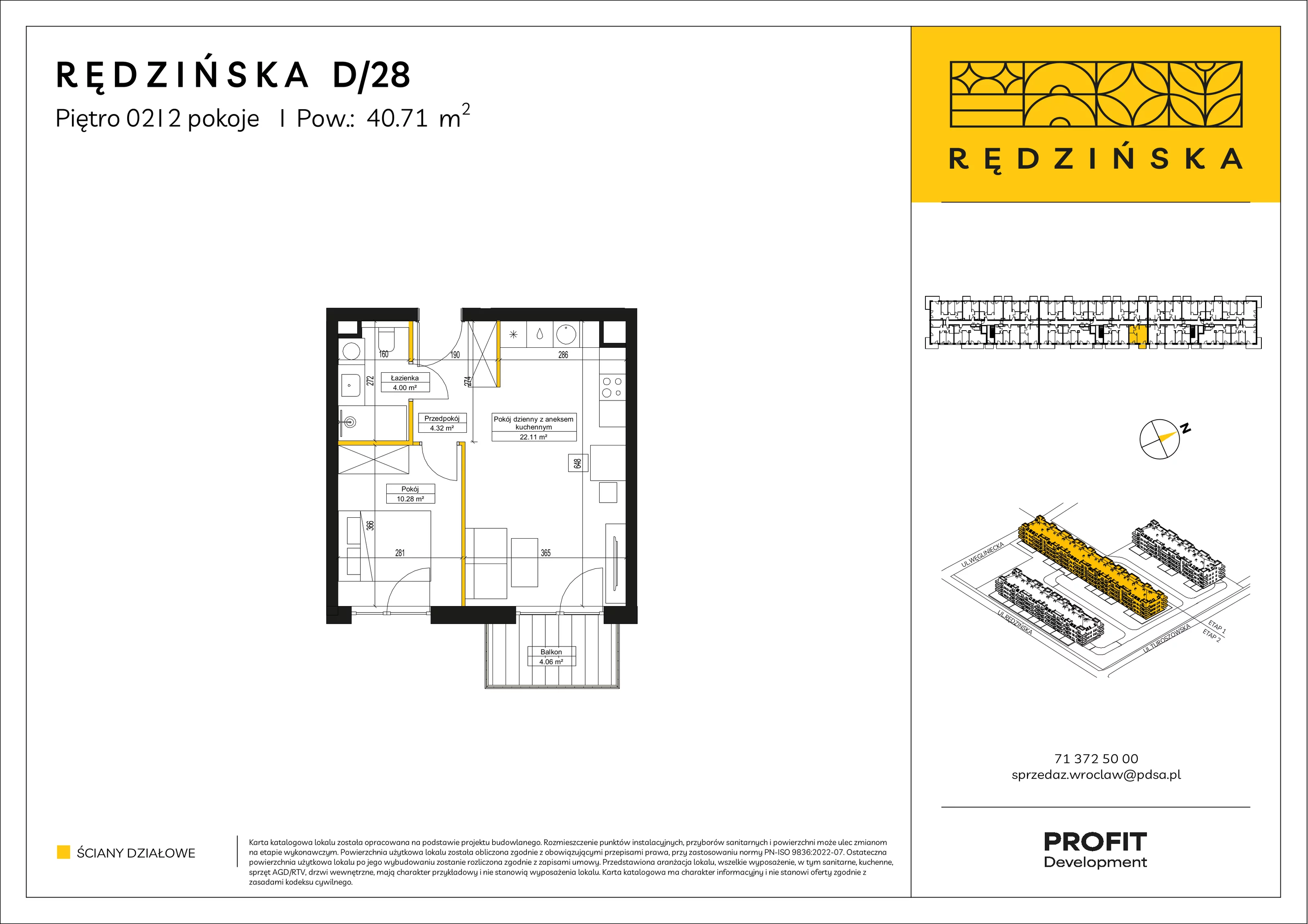 2 pokoje, mieszkanie 40,71 m², piętro 2, oferta nr RD4B/D/28, Rędzińska 4, Wrocław, Maślice, ul. Rędzińska