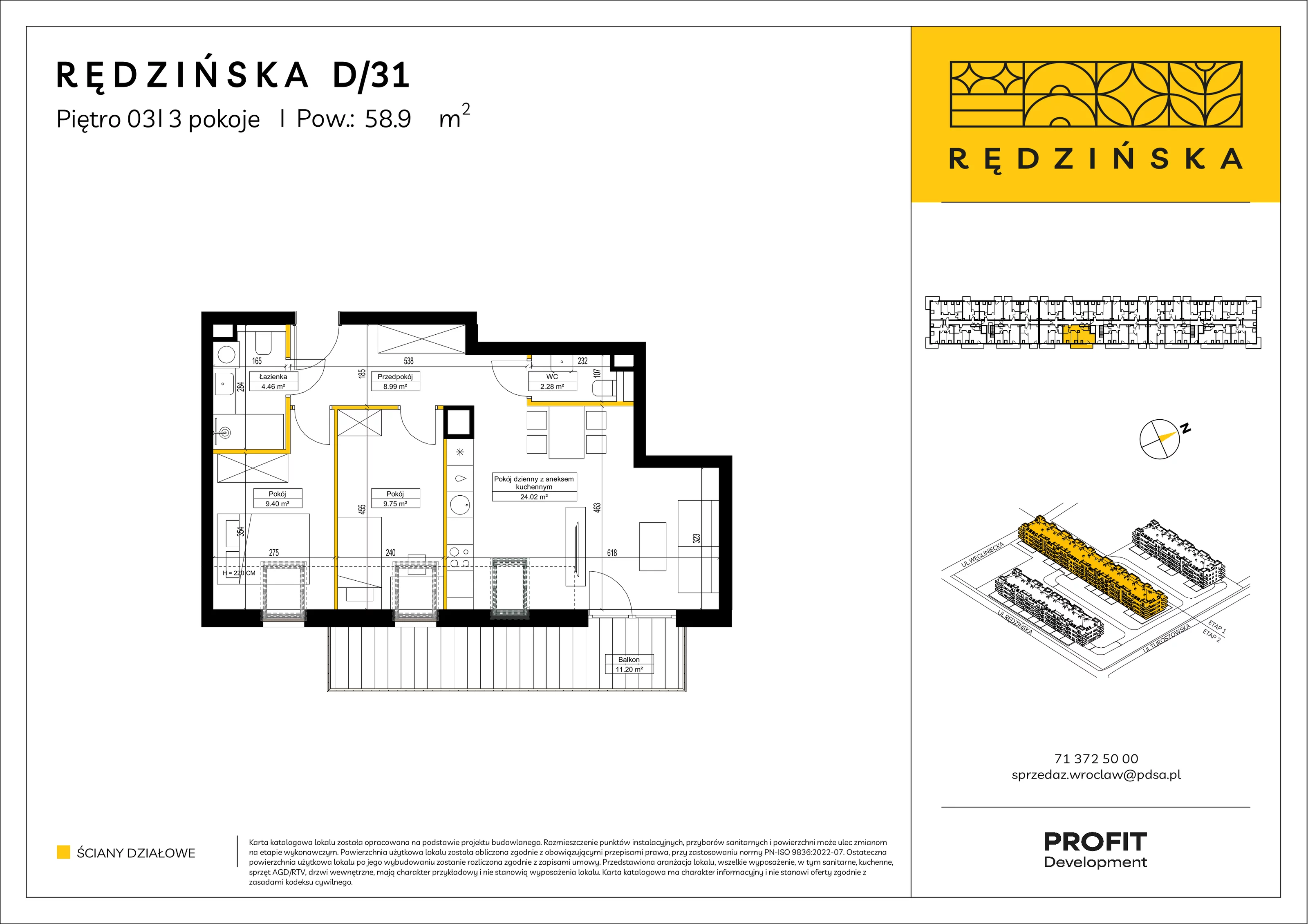 3 pokoje, mieszkanie 58,90 m², piętro 3, oferta nr RD4B/D/31, Rędzińska 4, Wrocław, Maślice, ul. Rędzińska