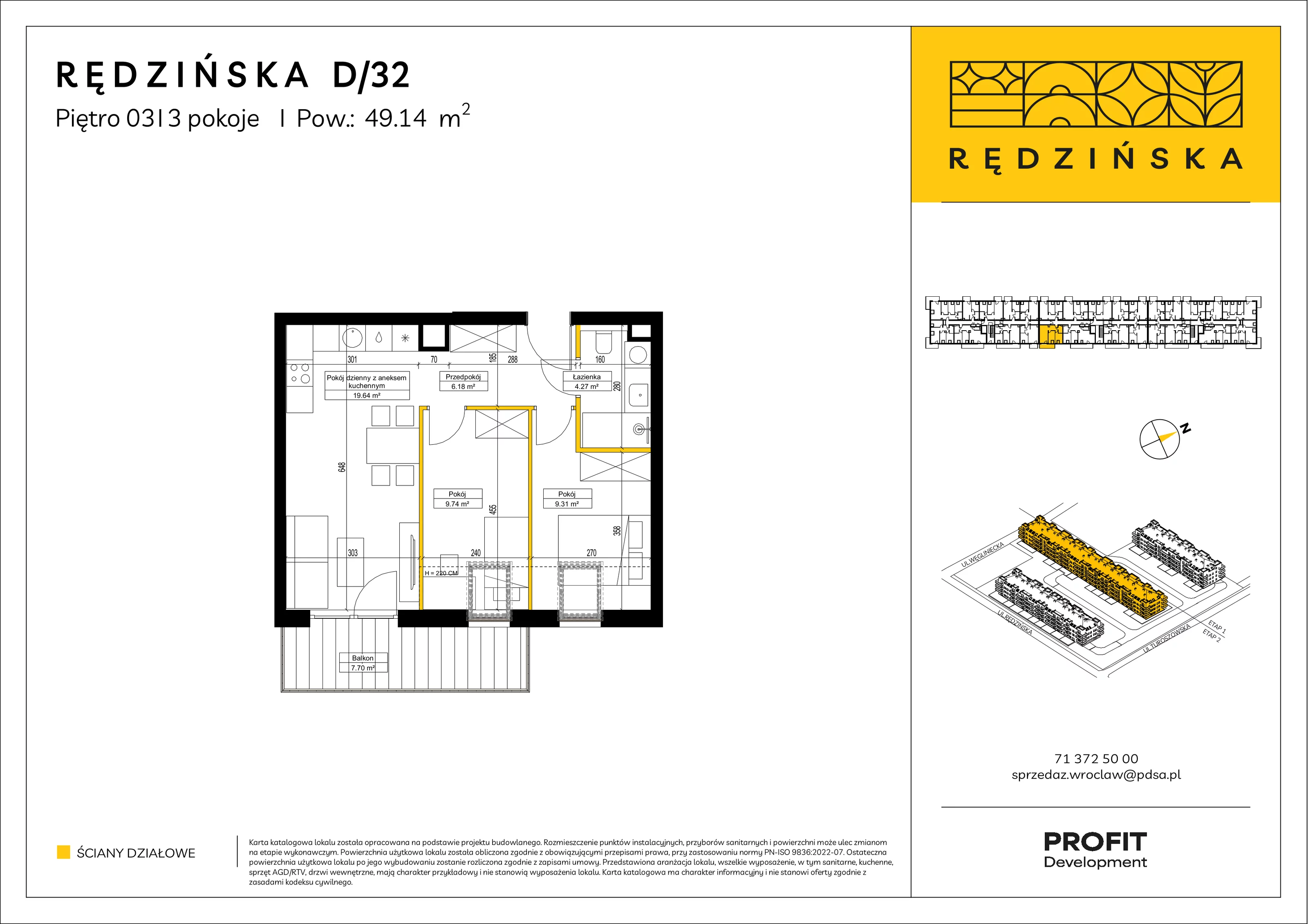 3 pokoje, mieszkanie 49,14 m², piętro 3, oferta nr RD4B/D/32, Rędzińska 4, Wrocław, Maślice, ul. Rędzińska