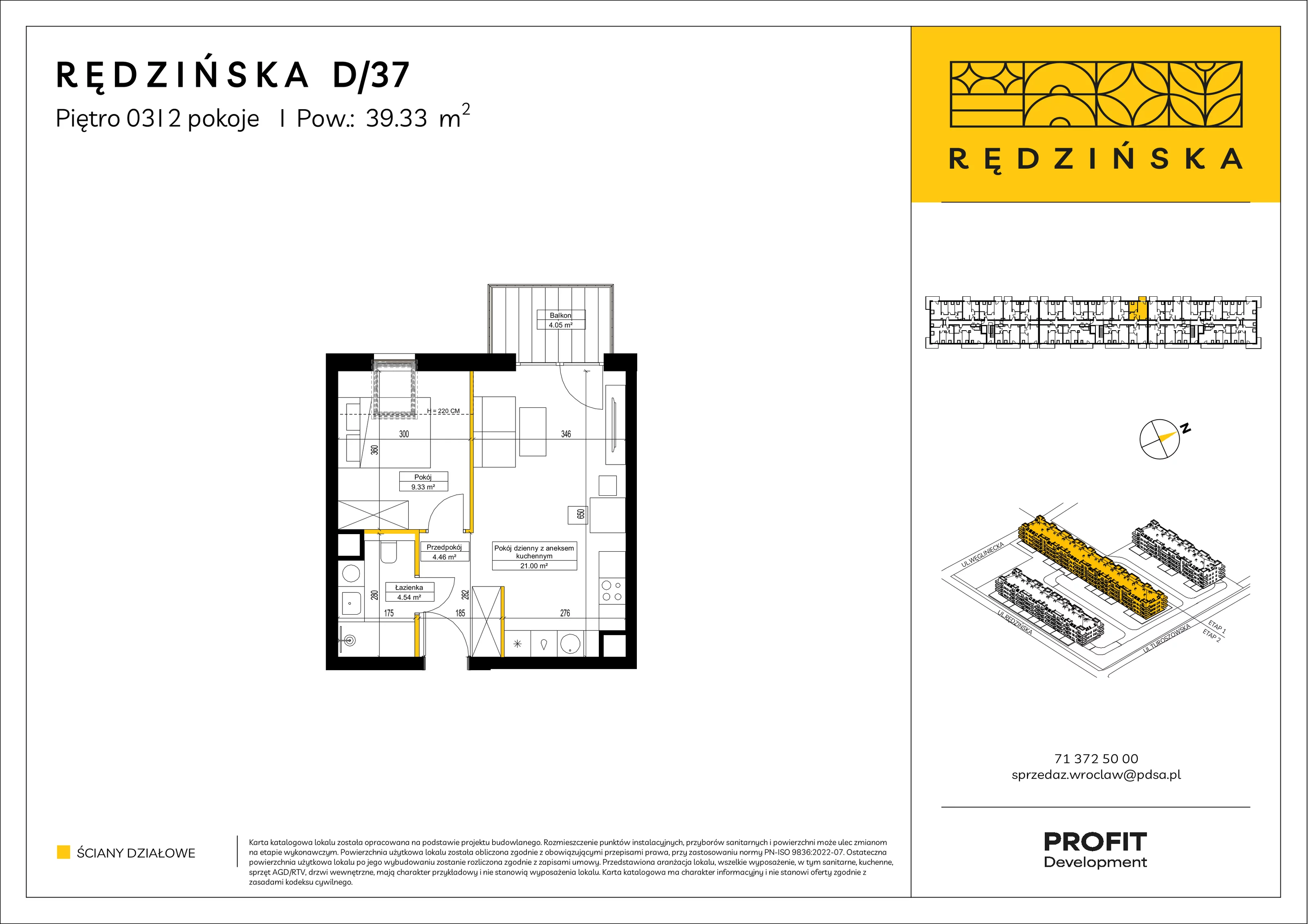 2 pokoje, mieszkanie 39,33 m², piętro 3, oferta nr RD4B/D/37, Rędzińska 4, Wrocław, Maślice, ul. Rędzińska